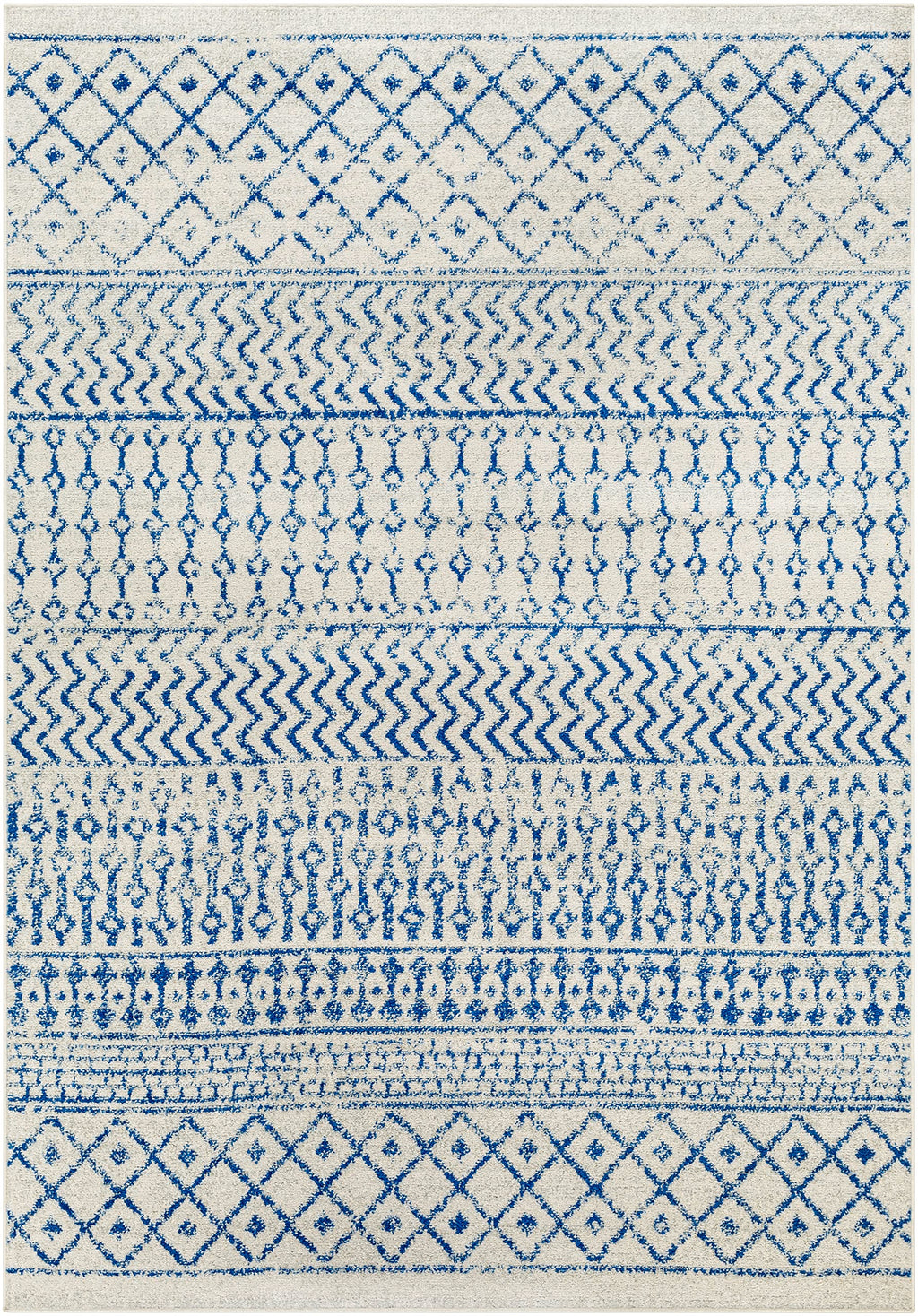 Livabliss Chester Boho Moroccan Area Rug, 12' X 18', Cream/Royal Blue