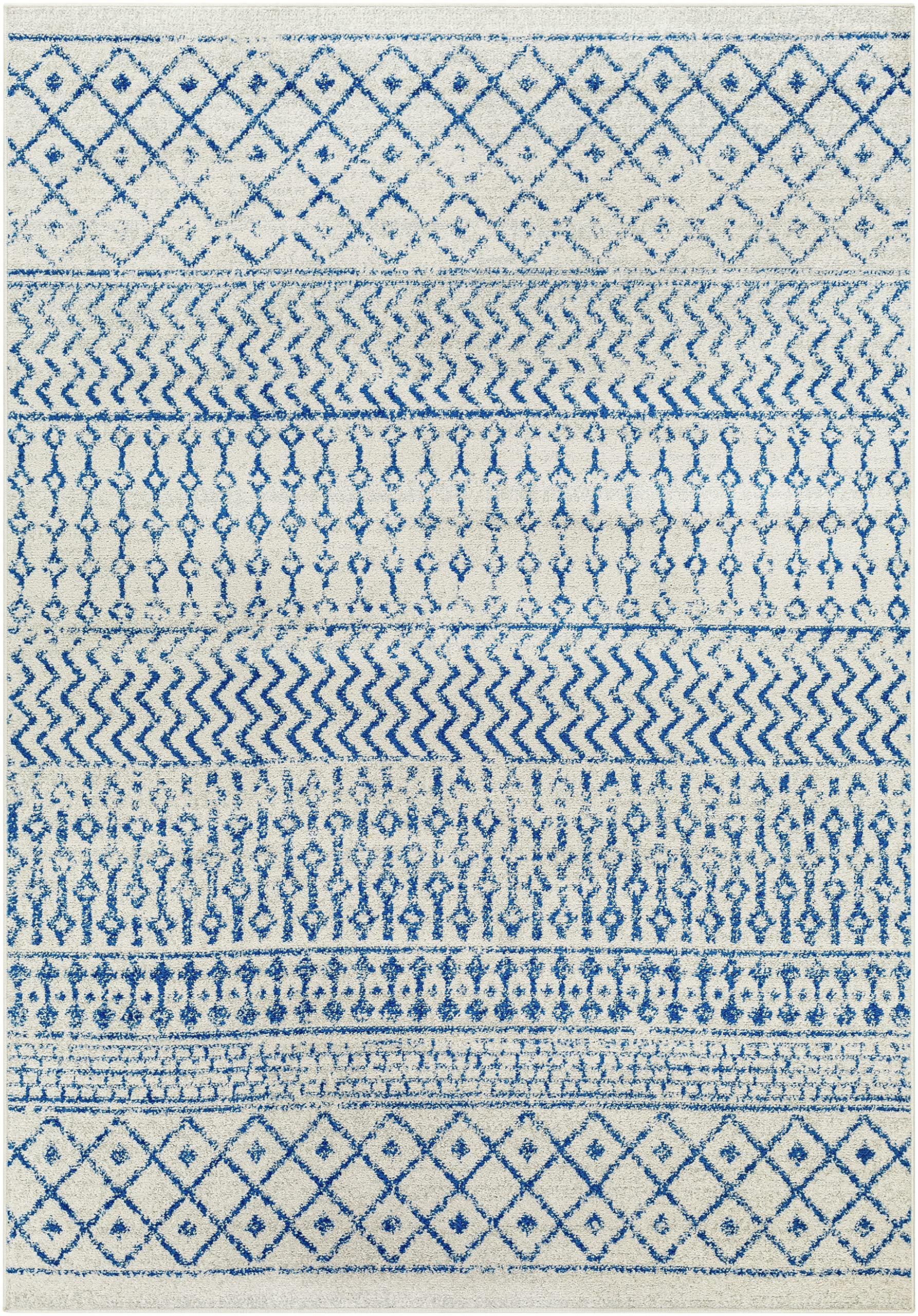 Livabliss Chester Boho Moroccan Area Rug, 12' X 18', Cream/Royal Blue