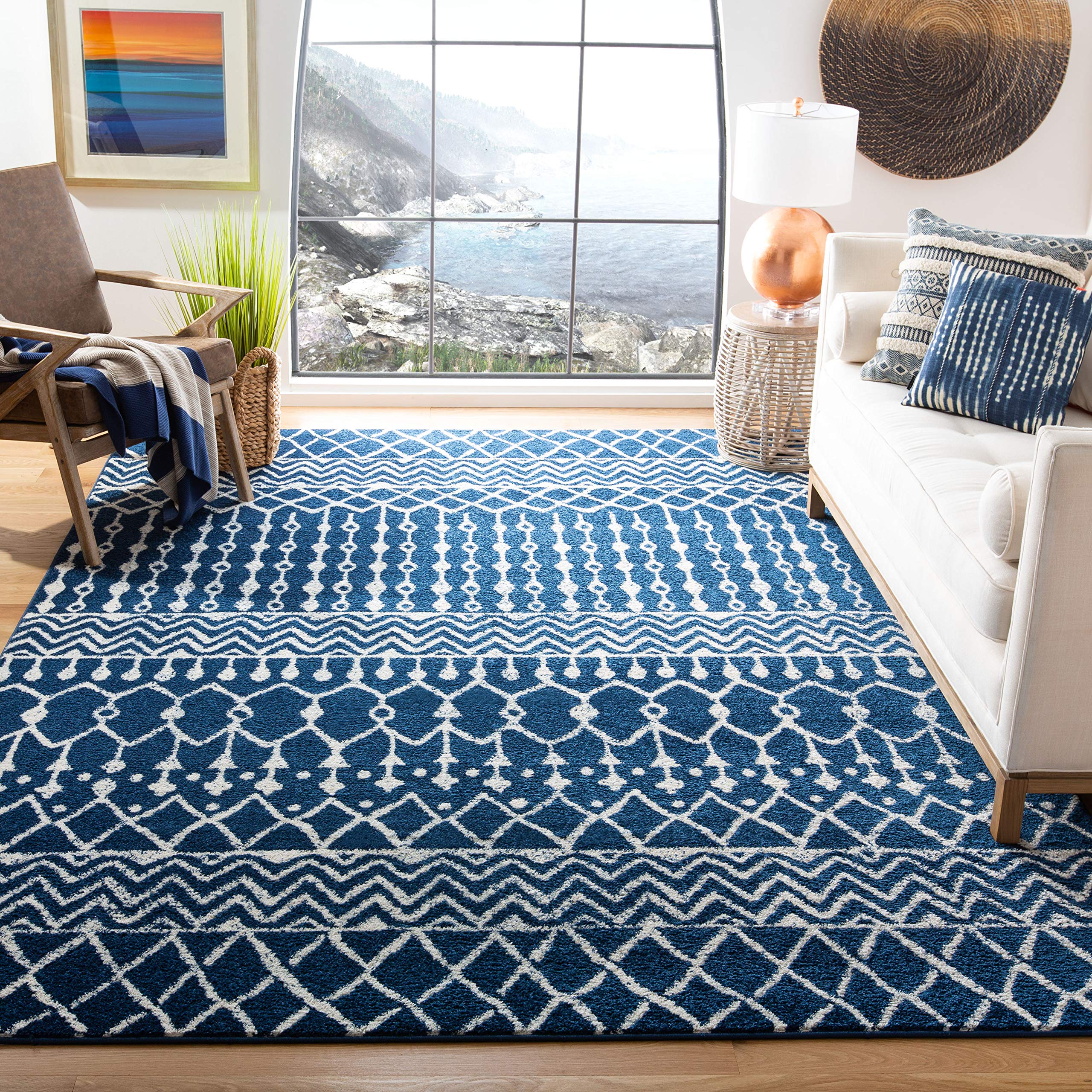 SAFAVIEH Tulum Collection Area Rug - 53 x 76, Navy & Ivory, Moroccan Boho Distressed Design, Non-Shedding & Easy Care, Ideal f