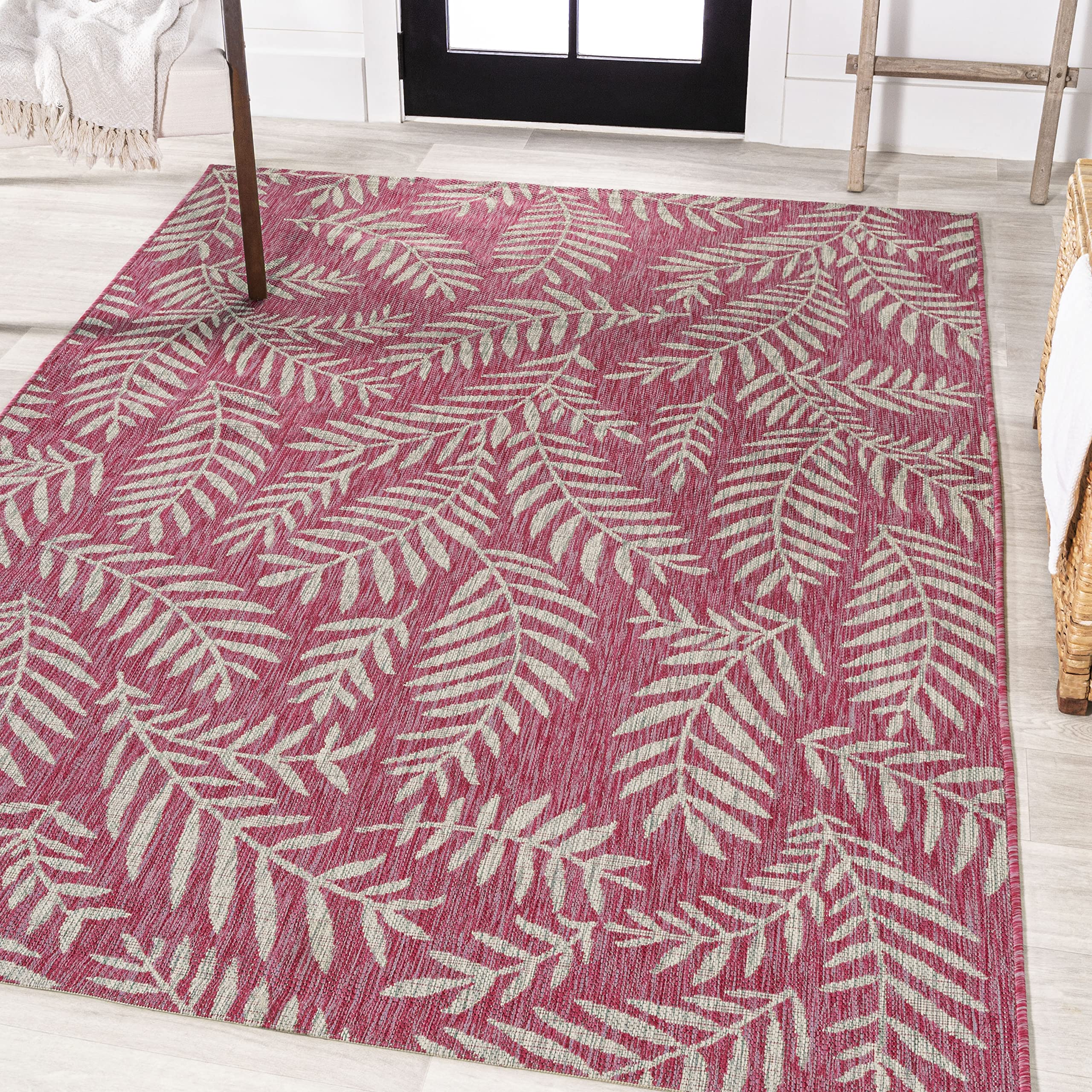Jonathan Y Smb119F-3 Nevis Palm Frond Indoor Outdoor Area-Rug, Coastal Casual Country & Floral Easy-Cleaning,Bedroom,Kitchen,Bac