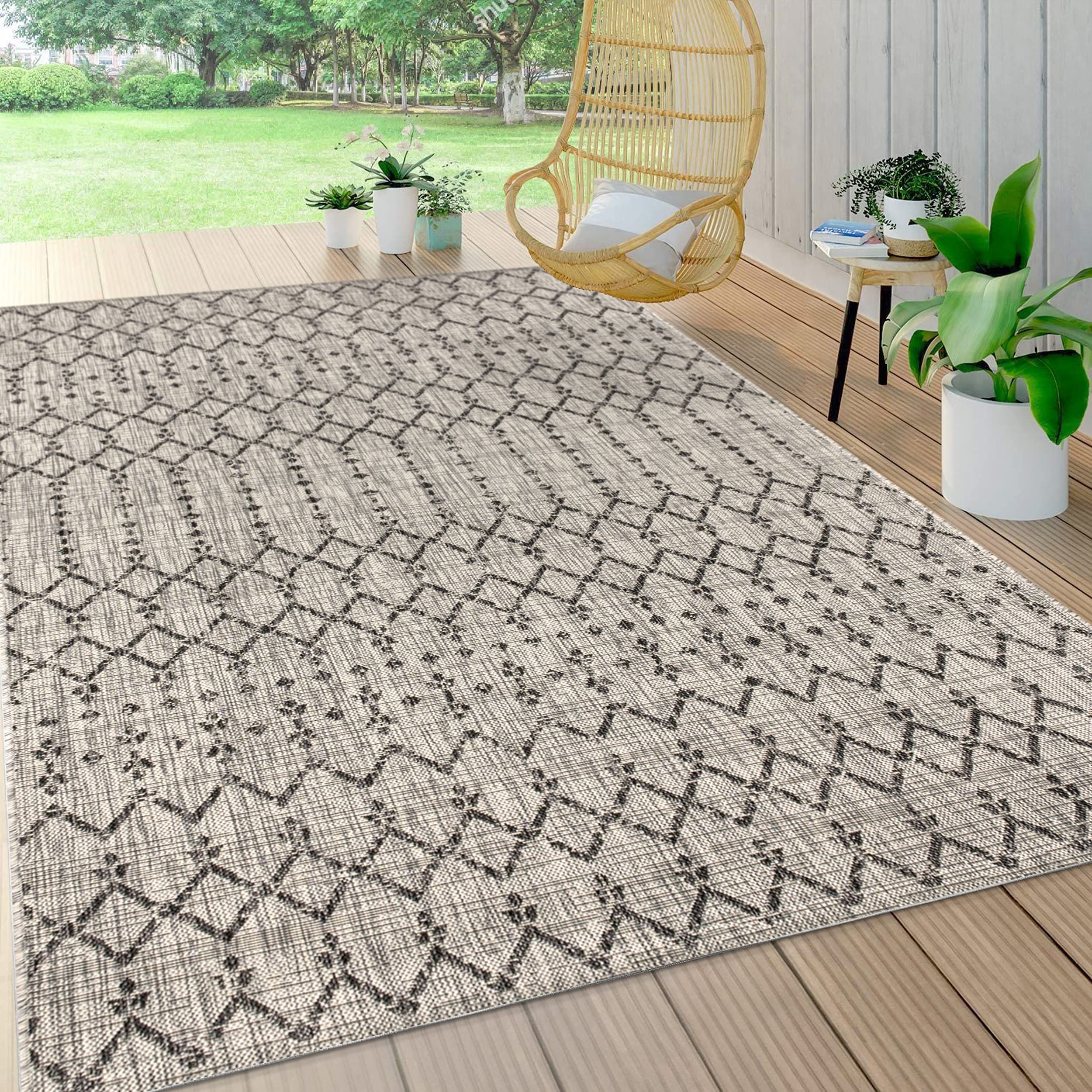 Jonathan Y Ourika Moroccan Geometric Textured Weave Indoor/Outdoor Gray/Black 5 Ft. X 8 Ft. -Area Rug, Bohemian,Easycleaning,Hig