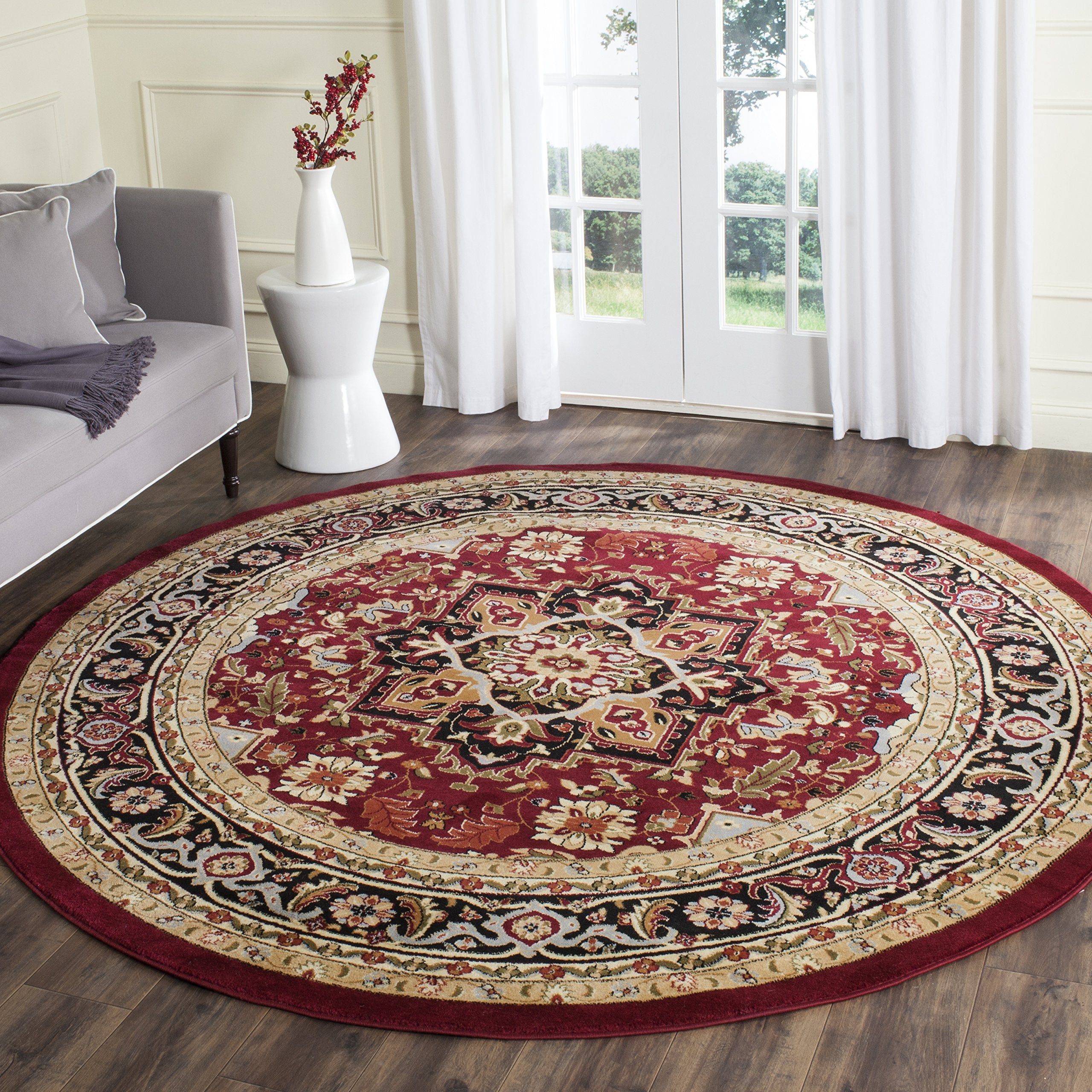 SAFAVIEH Lyndhurst Collection 6 Round Red / Black LNH330B Traditional Oriental Non-Shedding Dining Room Entryway Foyer Living R