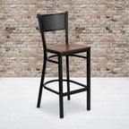 Flash Furniture HERCULES Series Black Grid Back Metal Restaurant Barstool - Cherry Wood Seat