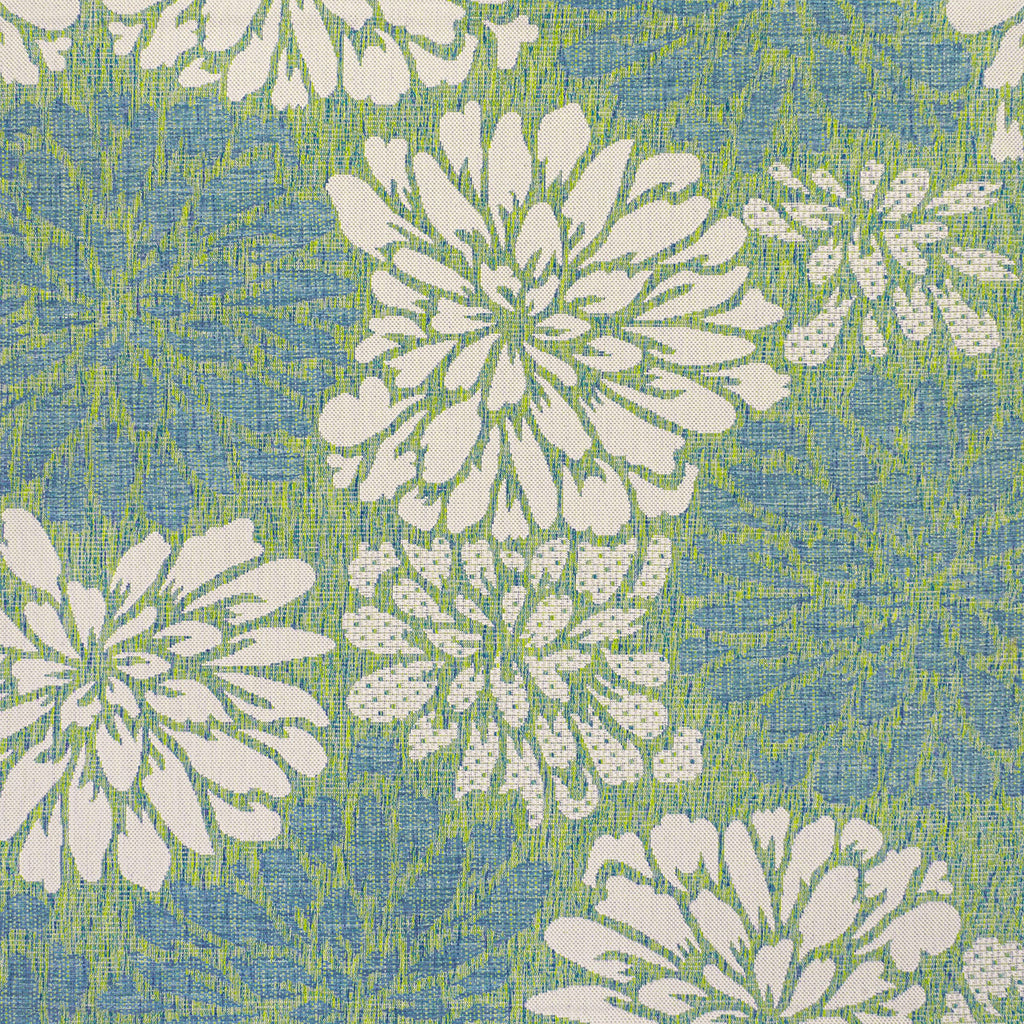 Jonathan Y Smb110D-5Sq Zinnia Modern Floral Textured Weave Indoor Outdoor Area-Rug, Bohemian, Coastal, Mediterranean Easy-Cleaning,Bedroom,Kitchen,Backyard,Patio,Non Shedding, Cream/Green, 5' Square