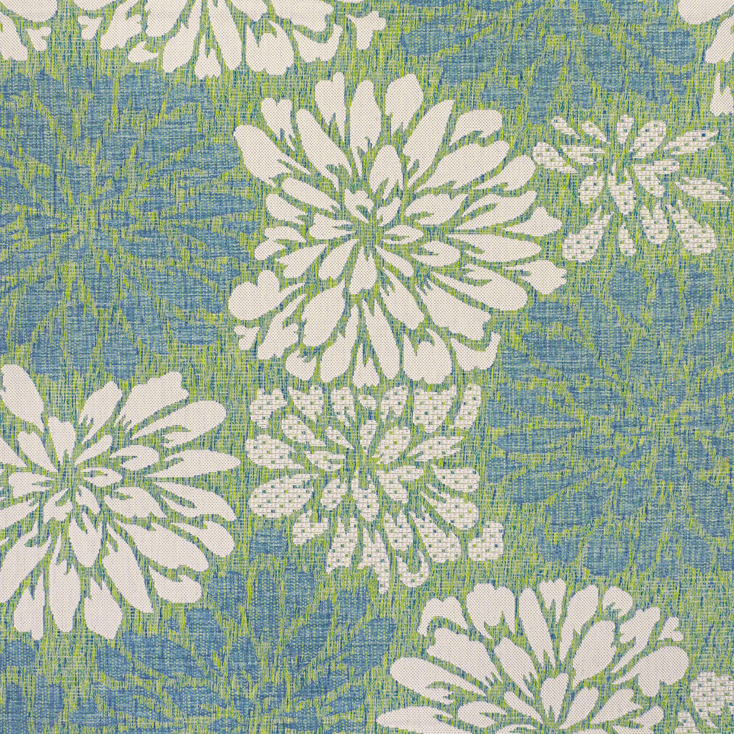 Jonathan Y Smb110D-5Sq Zinnia Modern Floral Textured Weave Indoor Outdoor Area-Rug, Bohemian, Coastal, Mediterranean Easy-Cleaning,Bedroom,Kitchen,Backyard,Patio,Non Shedding, Cream/Green, 5' Square