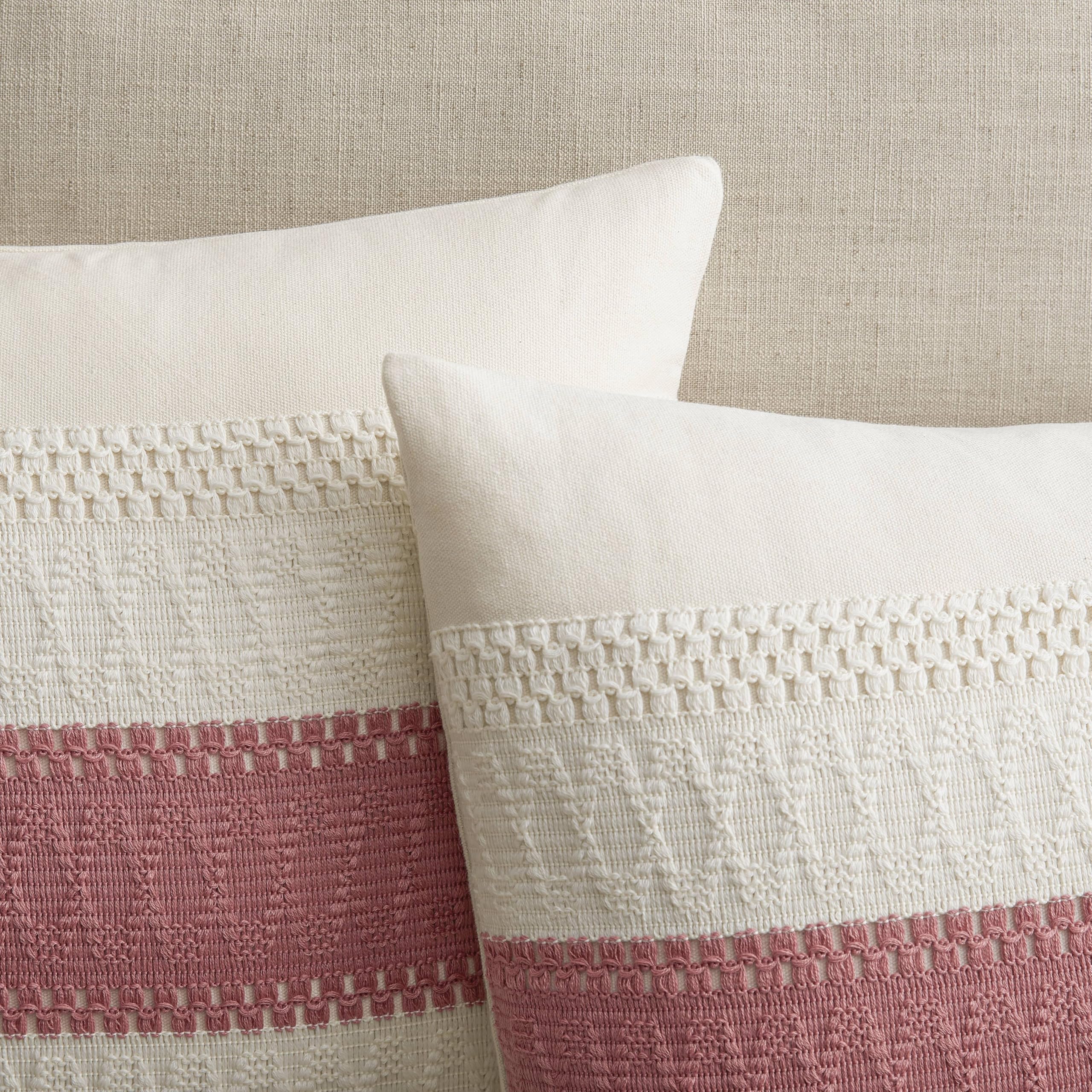 Zeemart 2 Packs Cotton Boho Throw Pillow Covers 20X20 Inch Contrast/Dusty Pink, Soft Farmhouse Decorative Couch Pillow Cases Pink Cushion Covers For Sofa Bed Living Room Home Decor