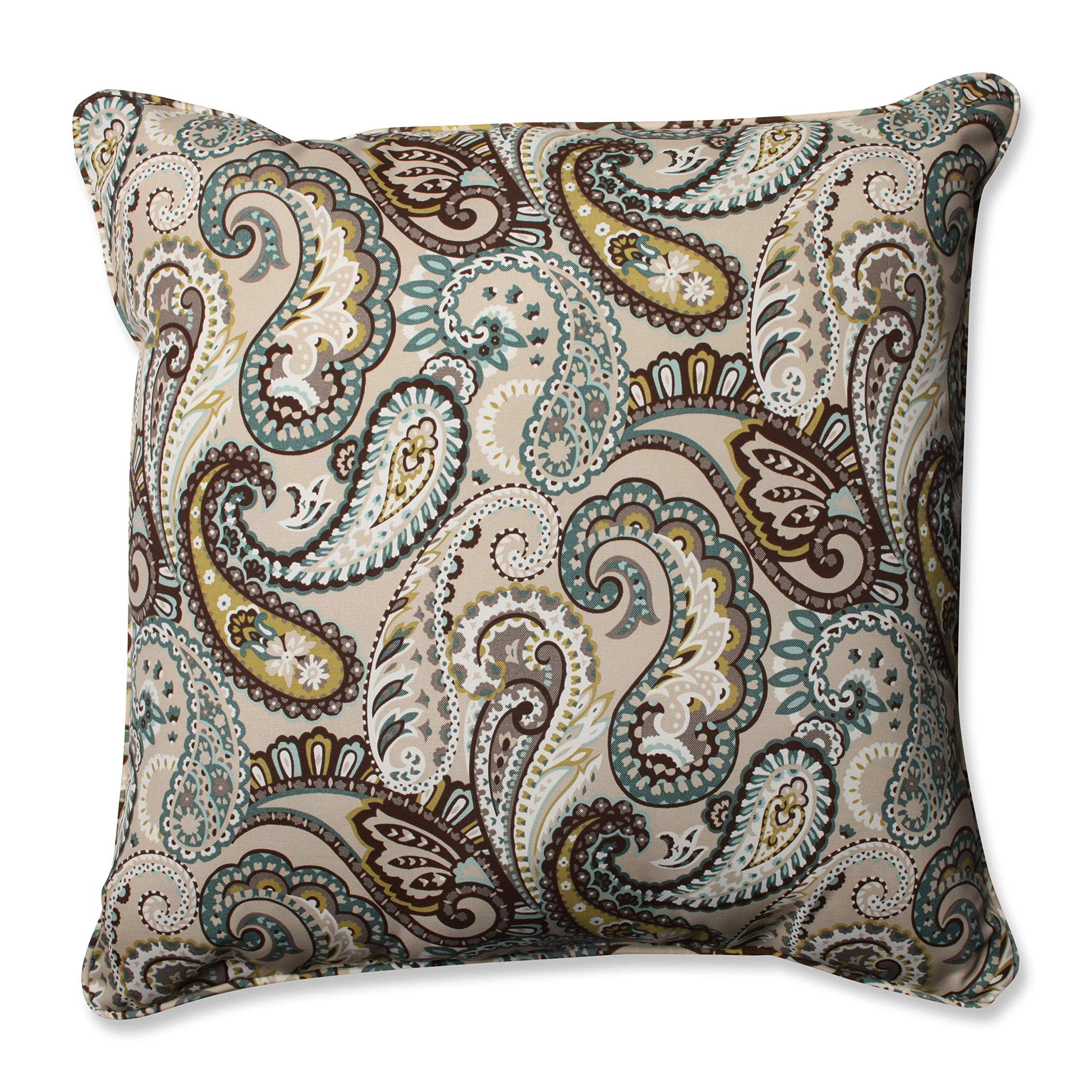 Pillow Perfect Paisley Indoor/Outdoor Accent Throw Pillow, Plush Fill, Weather, And Fade Resistant, Floor - 25' X 25', Blue/Br