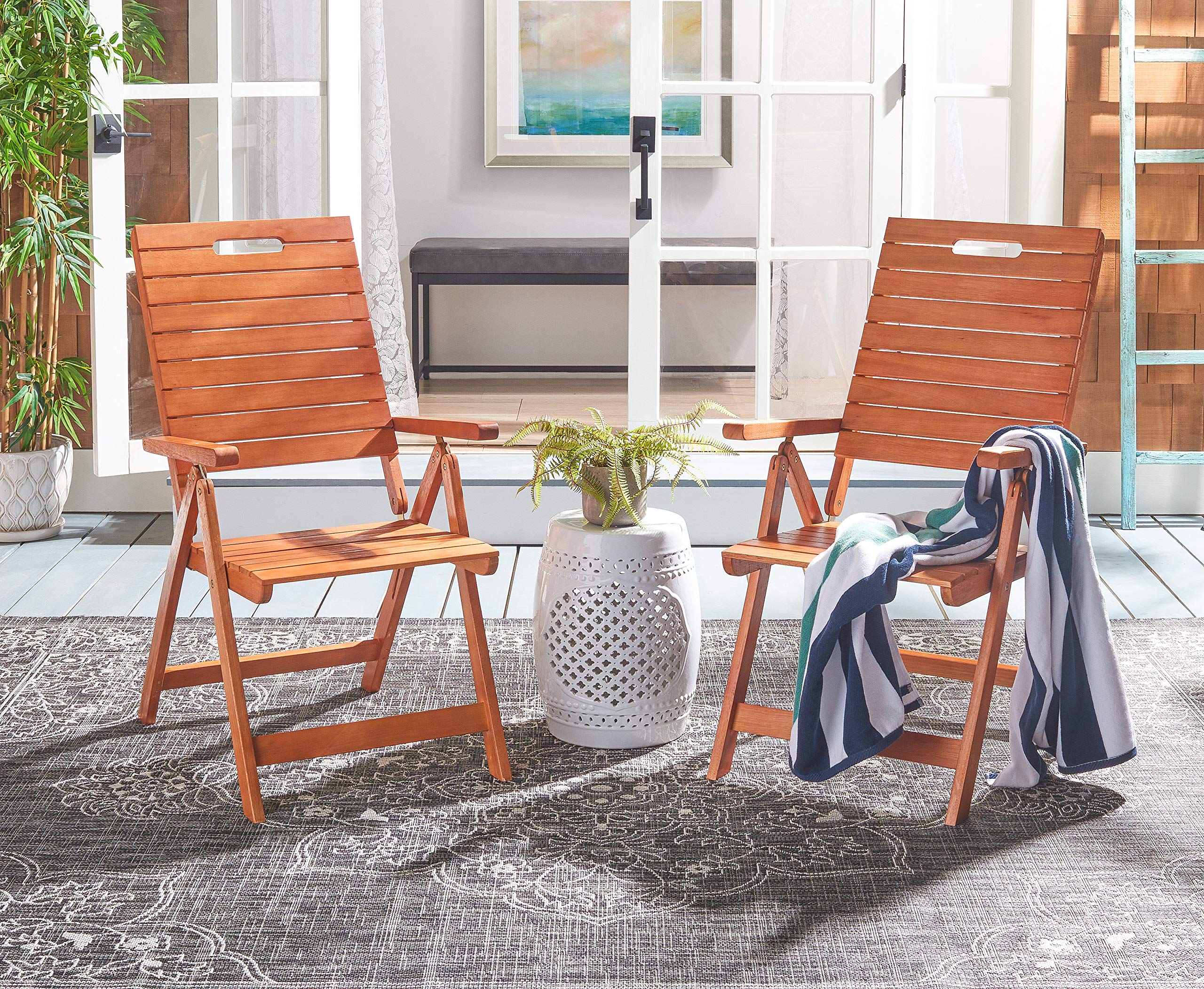 Safavieh Outdoor Collection Rence Natural Brown Folding Chairs (Set Of 2)