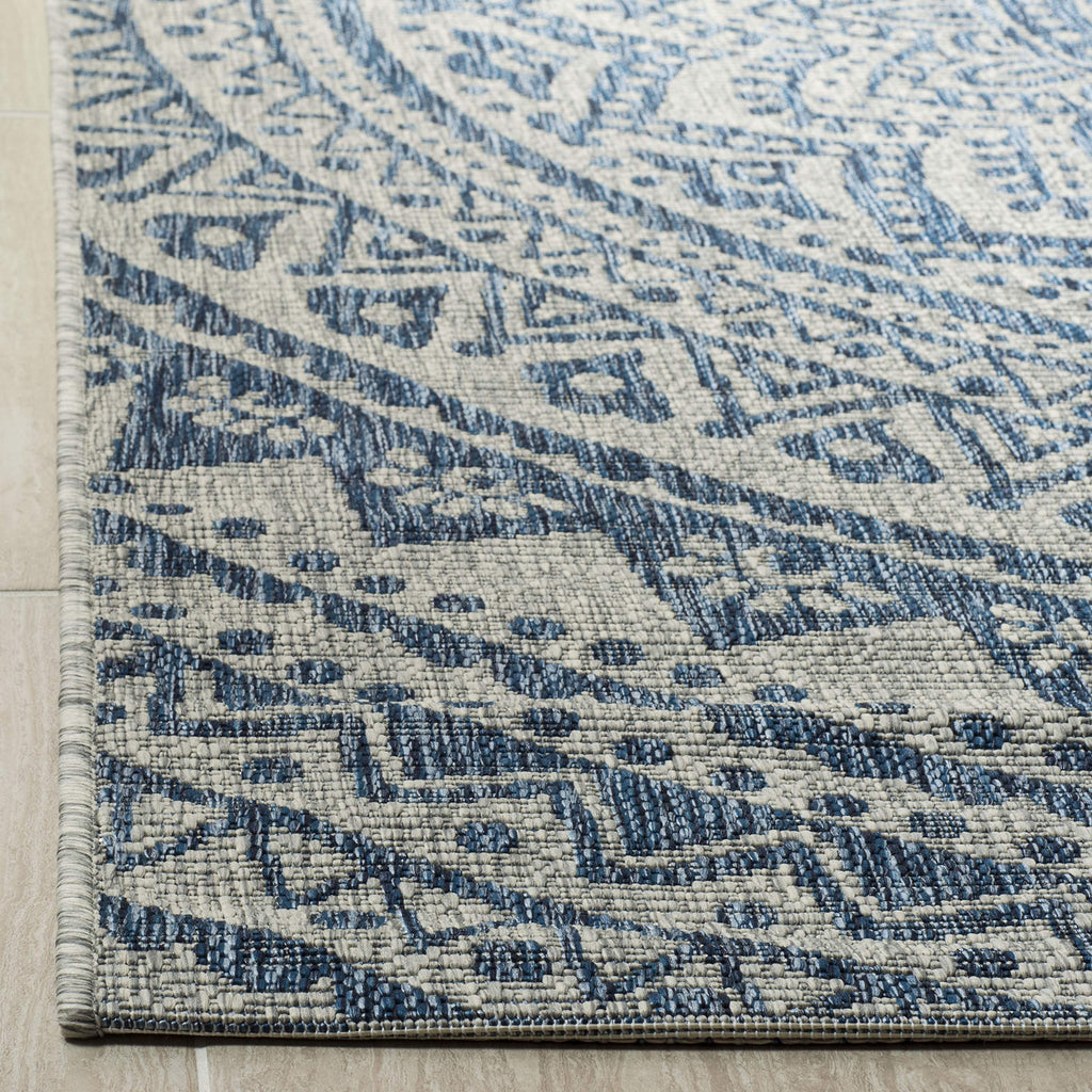 Safavieh Courtyard Collection 7'10' Square Light Grey/Blue Cy8734 Indoor/ Outdoor Waterproof Easy Cleaning Patio Backyard Mudroom Area Rug