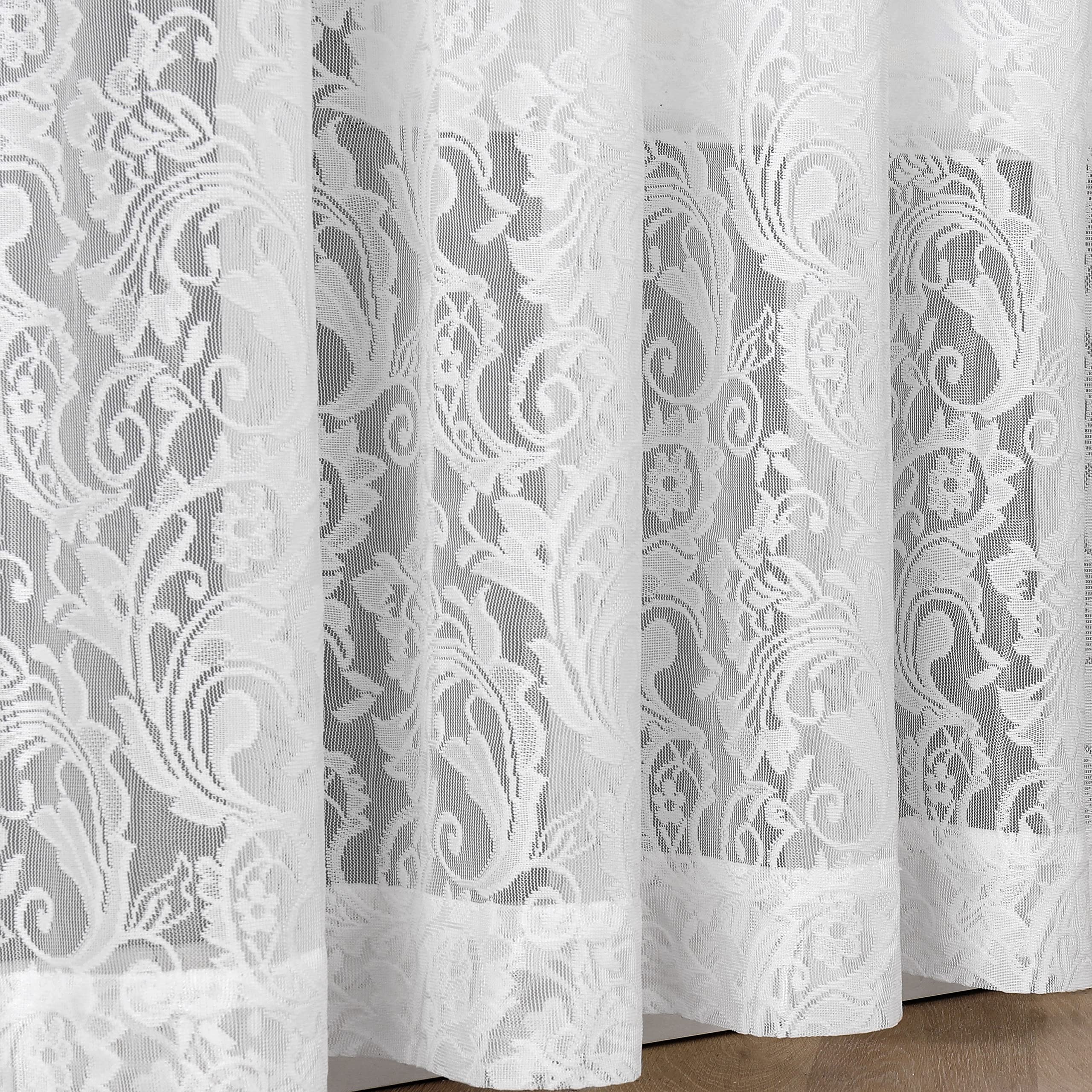 Bujasso White Sheer Lace Curtains 63 Inch Vintage Floral Sheer Window Curtain Panels For Living Room Bedroom Elegant Light Filte
