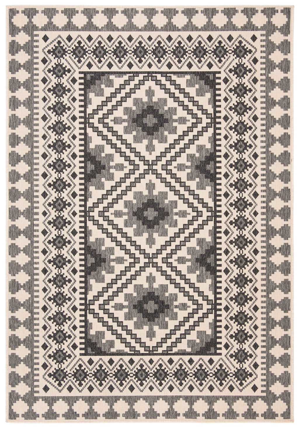 Safavieh Veranda Collection Accent Rug - 4' X 5'7', Ivory & Slate, Boho Design, Non-Shedding & Easy Care, Indoor/Outdoor & Wash