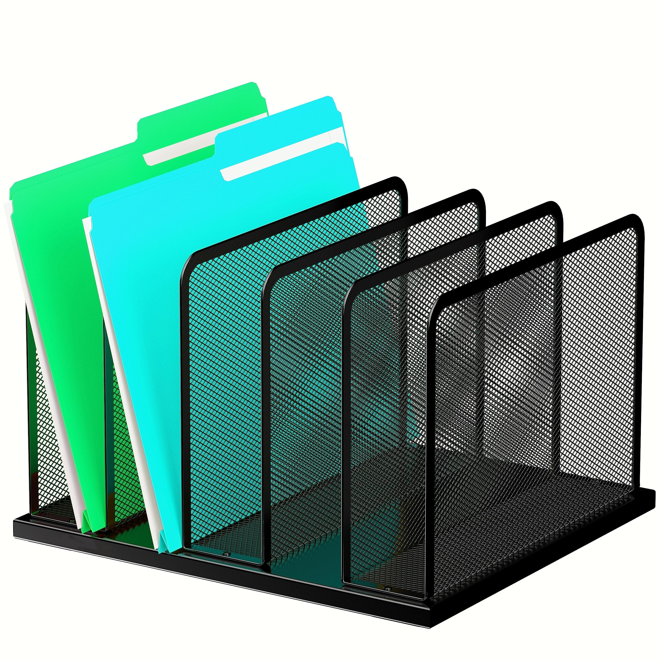 Kuntine.B Desk File Organizer 5 Sections Upright Mesh Desktop Organizer File Sorter Office Organization File Holder For Home, Of