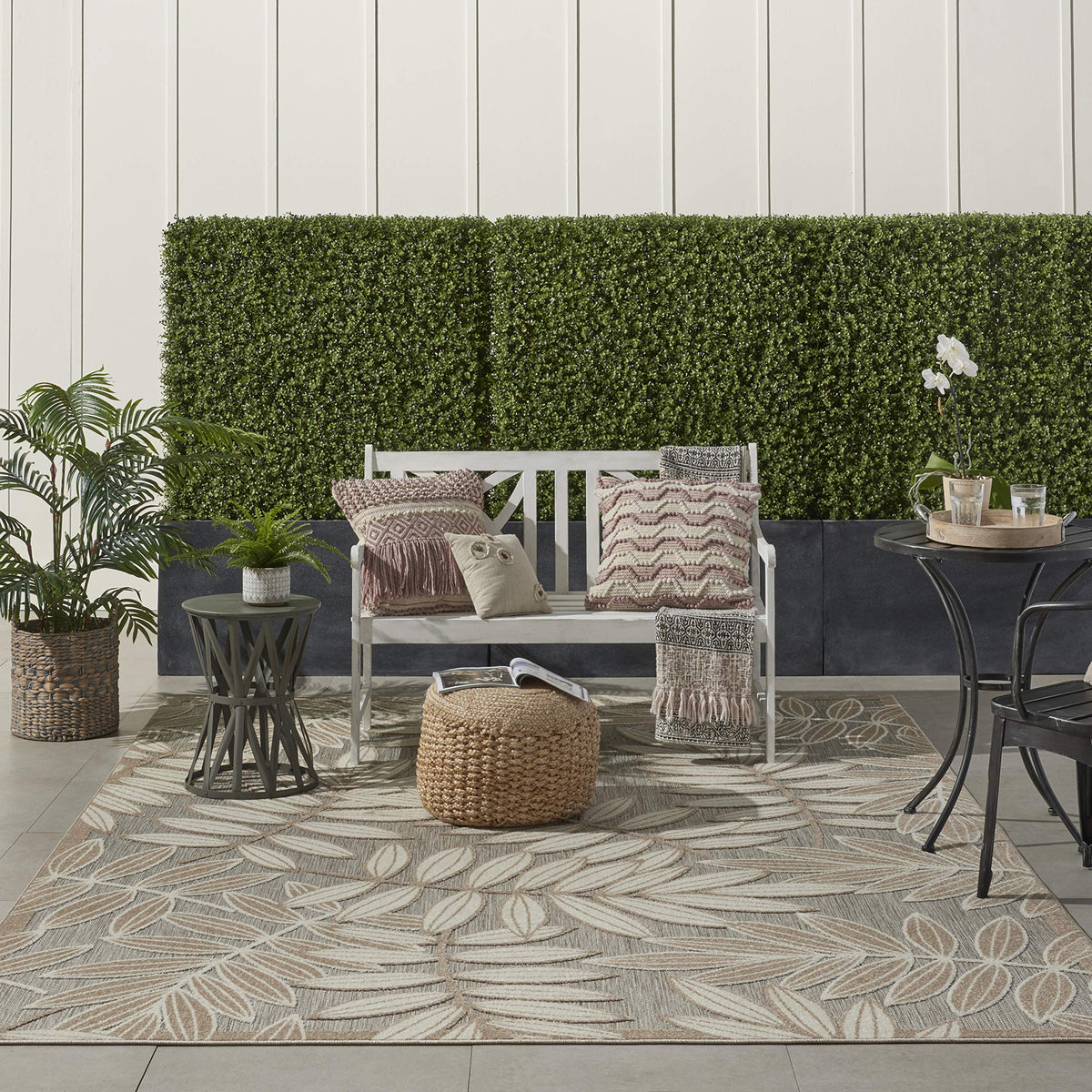 Nourison Aloha Indoor/Outdoor Natural 7' X 10' Area Rug, Tropical, Botanical, Easy Cleaning, Non Shedding, Bed Room, Kitchen, Li
