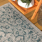 Jonathan Y Smb102C-5R Rozetta Boho Medallion Textured Weave Indoor Outdoor Area Rug Coastal Bohemian Rustic Glam Easy Cleaning Bedroom Kitchen Backyard Patio Non Shedding, 5' Round, Gray/Teal