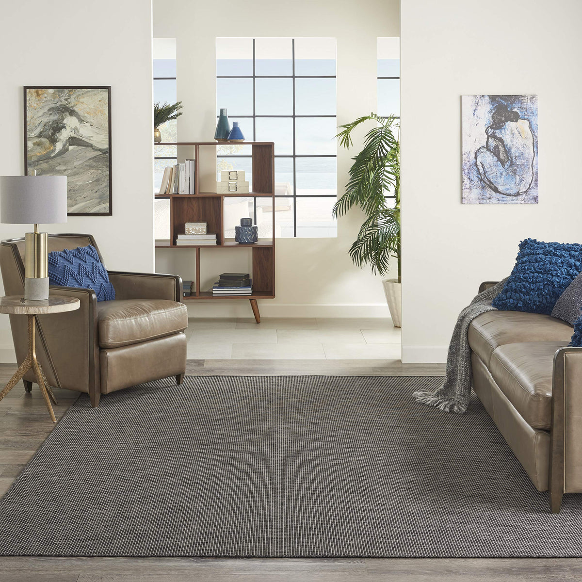 Nourison Positano Indoor-Outdoor Charcoal 7' X 10' Area Rug, Easy Cleaning, Non Shedding, Bed Room, Living Room, Dining Room, Ba
