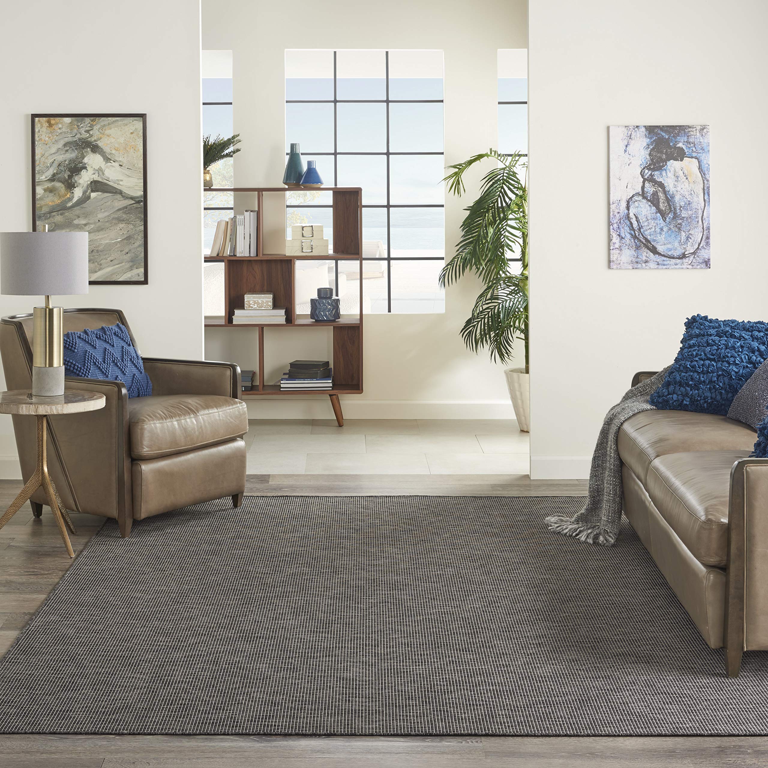 Nourison Positano Indoor/Outdoor Charcoal 2'2' X 8' Area Rug, Easy Cleaning, Non Shedding, Bed Room, Living Room, Dining Room,