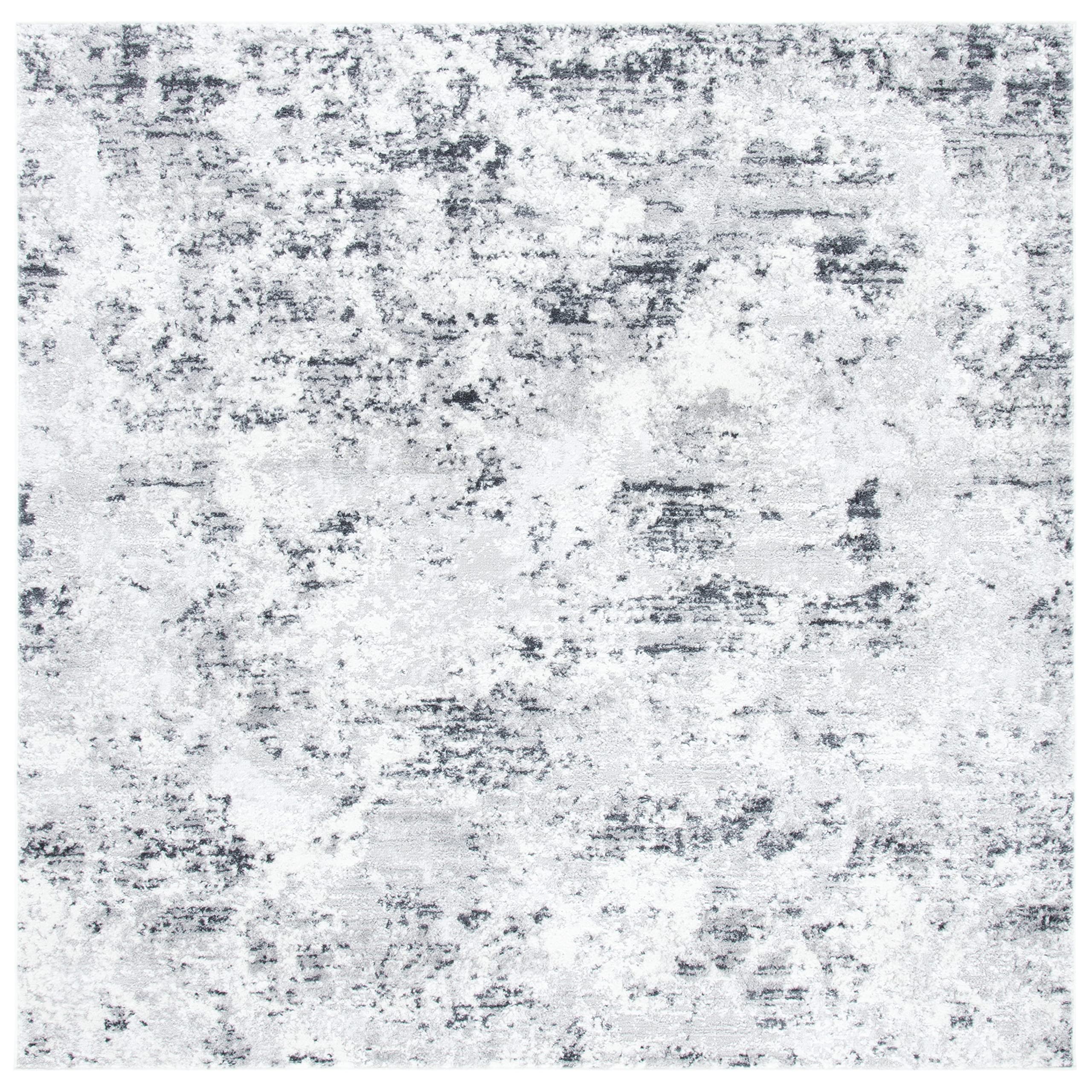 SAFAVIEH Amelia Collection 67 Square Grey/Ivory ALA705G Modern Abstract Non-Shedding Living Room Bedroom Area Rug