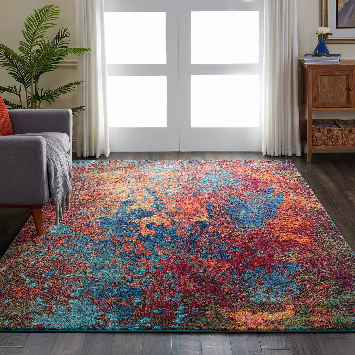 Nourison Celestial Red/Blue Atlantic 6'7' X 9'7' Area Rug, Contemporary, Abstract, Easy Cleaning, Non Shedding, Bed Room, Livi