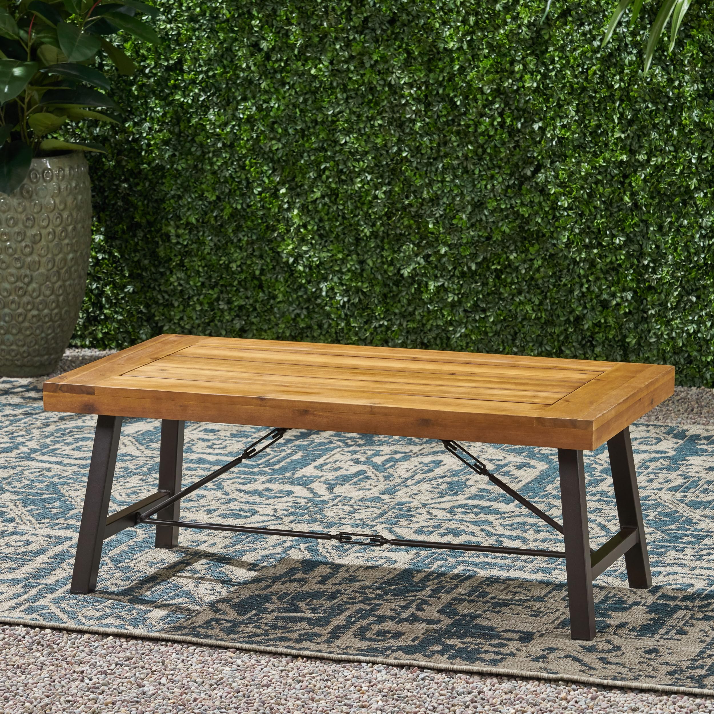 Christopher Knight Home Catriona Outdoor Acacia Wood Coffee Table, Teak Finish / Rustic Metal Brown And Black
