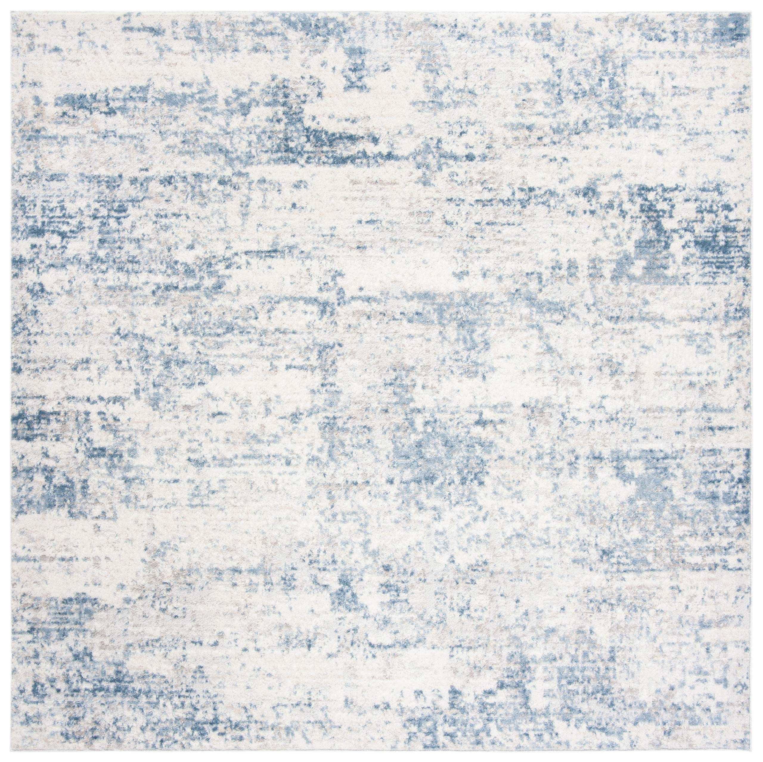 Safavieh Amelia Collection 3' Square Ivory/Blue Ala700A Modern Abstract Non-Shedding Living Room Bedroom Accent Rug