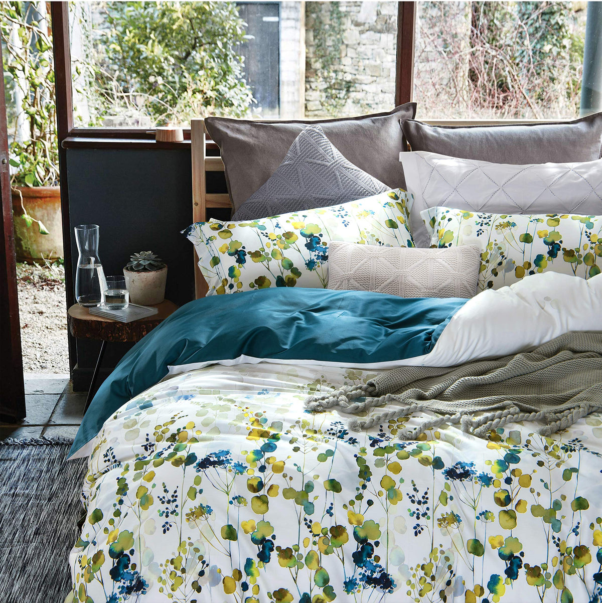 Mildly 100% Egyptian Cotton 3Pcs Queen Duvet Cover Set, Ultra Soft Yellow Green Leaves Printed Autumn Bedding Set With Zipper Cl