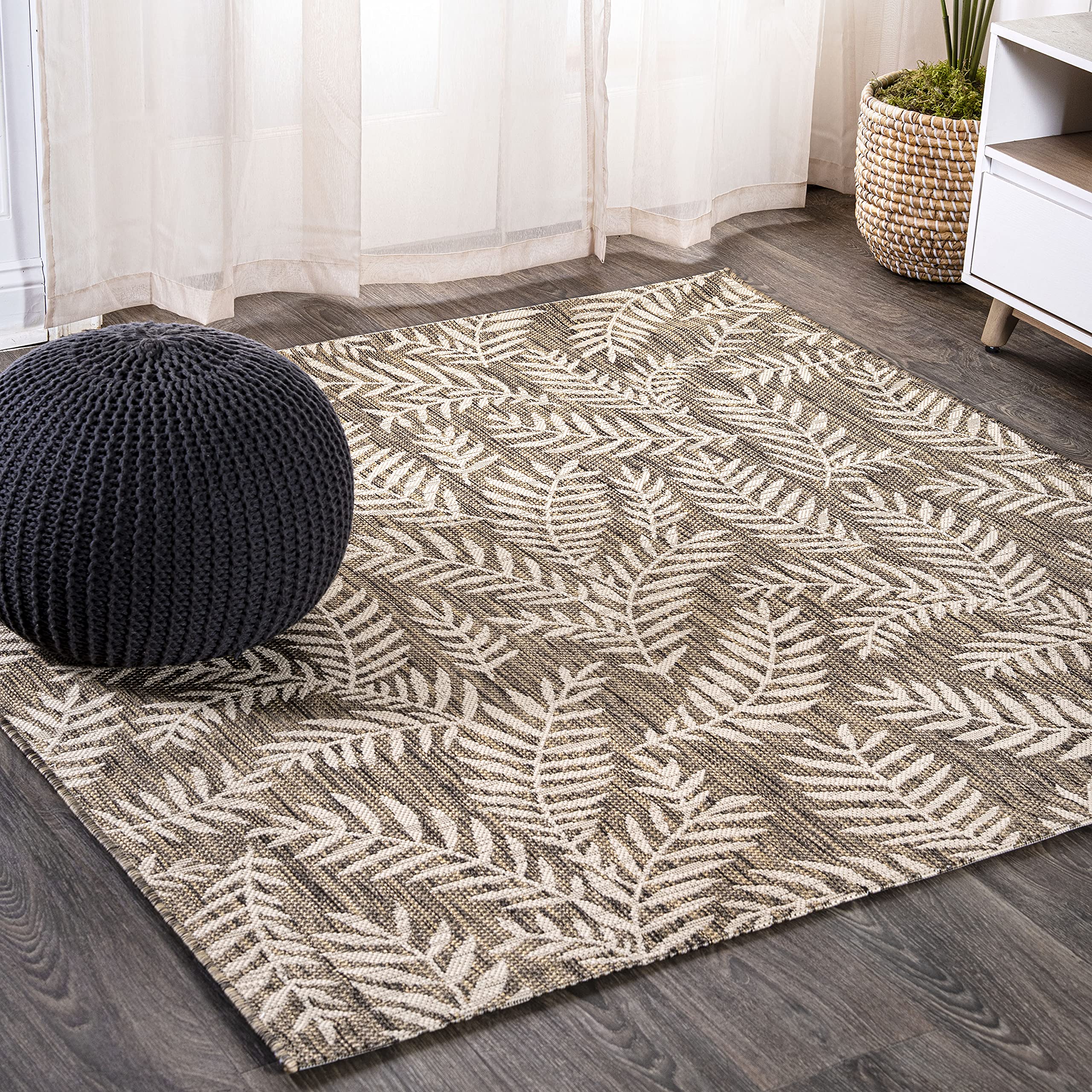 Jonathan Y Smb119A-5Sq Nevis Palm Frond Indoor Outdoor Area-Rug Coastal Floral Easy-Cleaning Bedroom Kitchen Backyard Patio Non