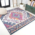 JONATHAN Y BMF106A-3SQ Bohemian Flair Boho Vintage Medallion Blue/Multi 3 Square Area Rug for Bedroom, Kitchen, Living Room, Of