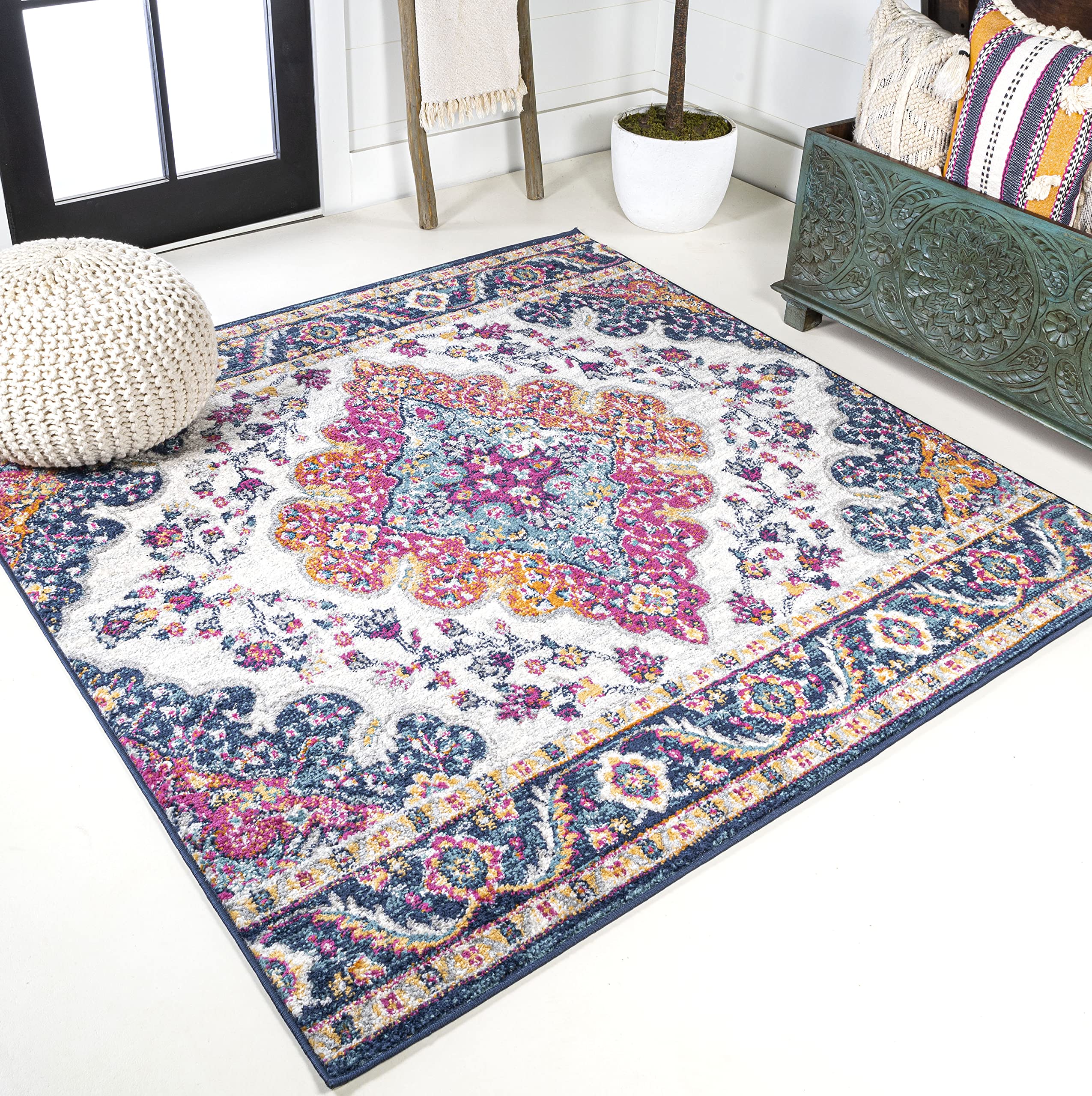 JONATHAN Y BMF106A-5SQ Bohemian Flair Boho Vintage Medallion Indoor -Area Rug, Medallion Floral, Easy-Cleaning, Bedroom, Dining 