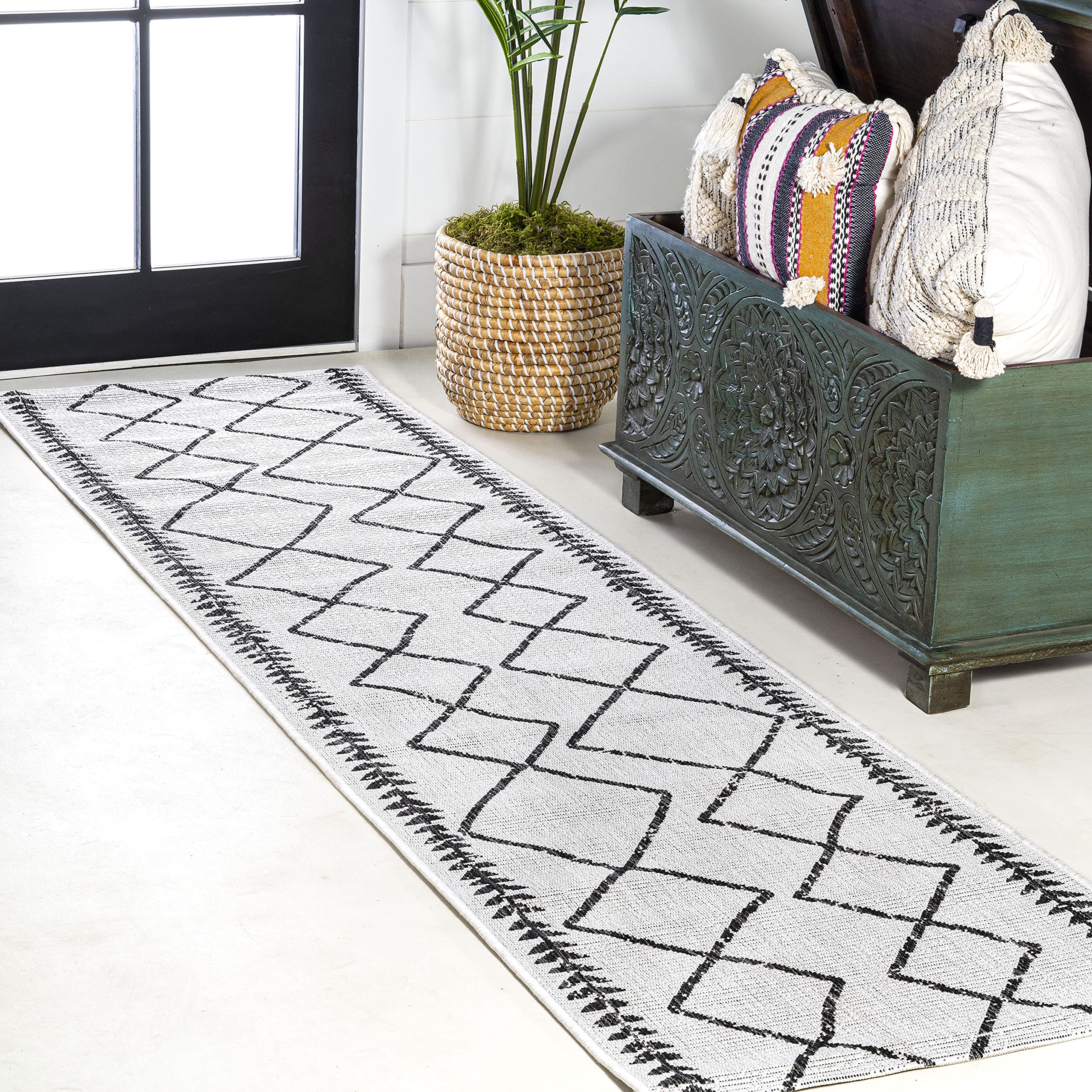 Jonathan Y Smb129D-210 Derya Tribal Diamond Trellis Indoor Outdoor Area Rug Bohemian Contemporary Easy Cleaning Bedroom Kitchen