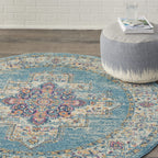 Nourison Passion Light Blue 1'10' X 2'10' Area Rug, Boho, Traditional, Easy Cleaning, Non Shedding, Bed Room, Living Room, Hallway, (2' X 3')