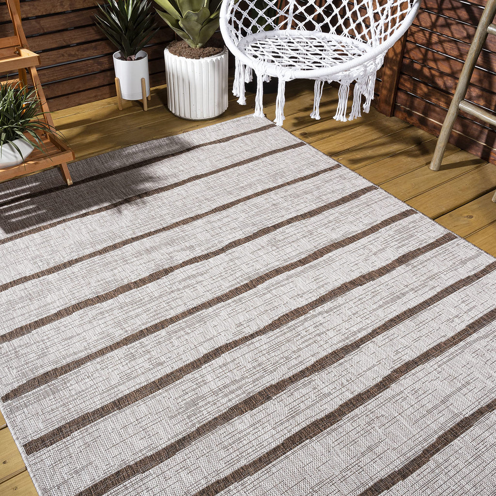 Jonathan Y Smb125A-4 Colonia Berber Stripe Indoor Outdoor Area-Rug Bohemian Contemporary Easy-Cleaning Bedroom Kitchen Backyard Patio Non Shedding, 4 X 6, Beige/Brown