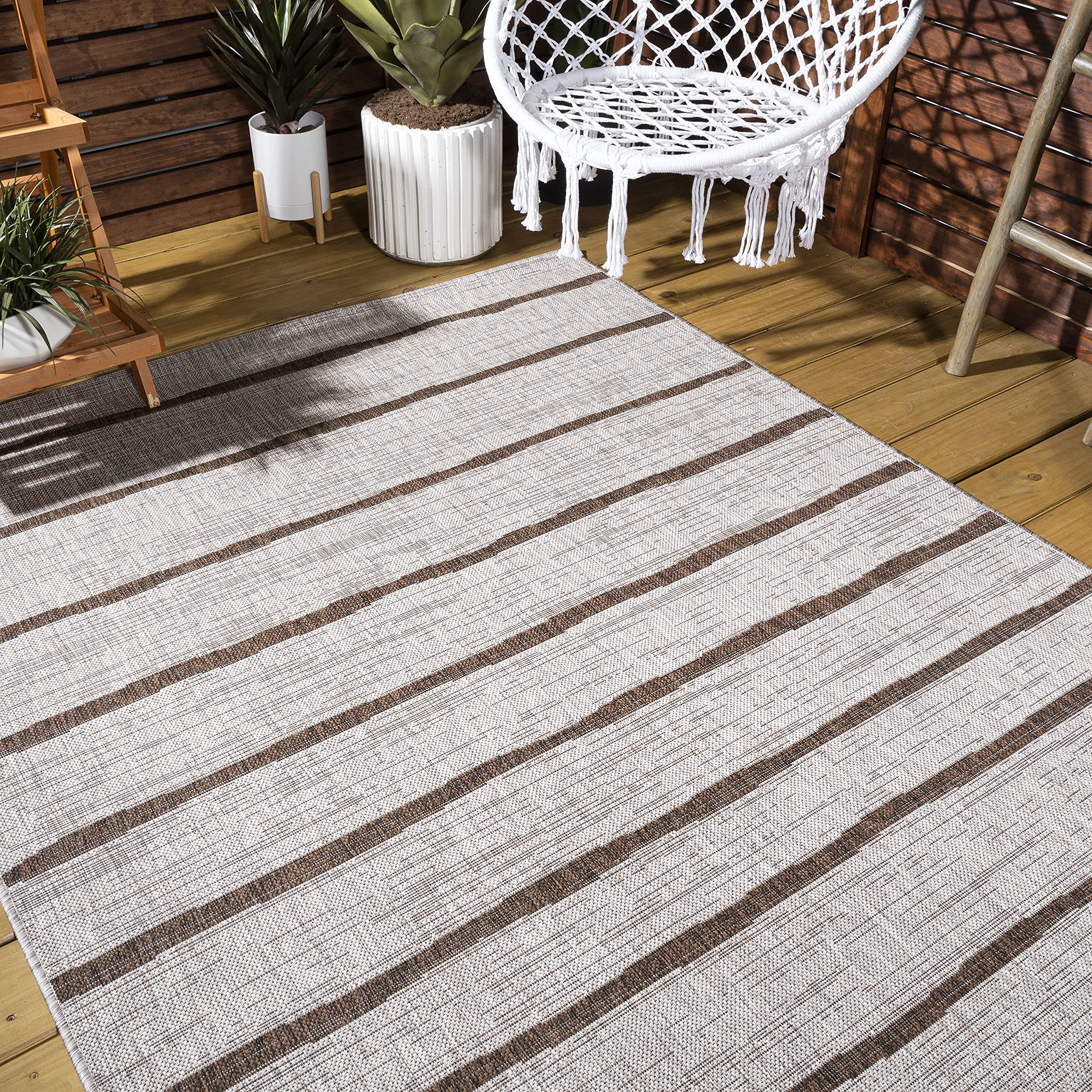 Jonathan Y Smb125A-4 Colonia Berber Stripe Indoor Outdoor Area-Rug Bohemian Contemporary Easy-Cleaning Bedroom Kitchen Backyard Patio Non Shedding, 4 X 6, Beige/Brown