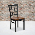 Flash Furniture HERCULES Series Black Window Back Metal Restaurant Chair - Cherry Wood Seat