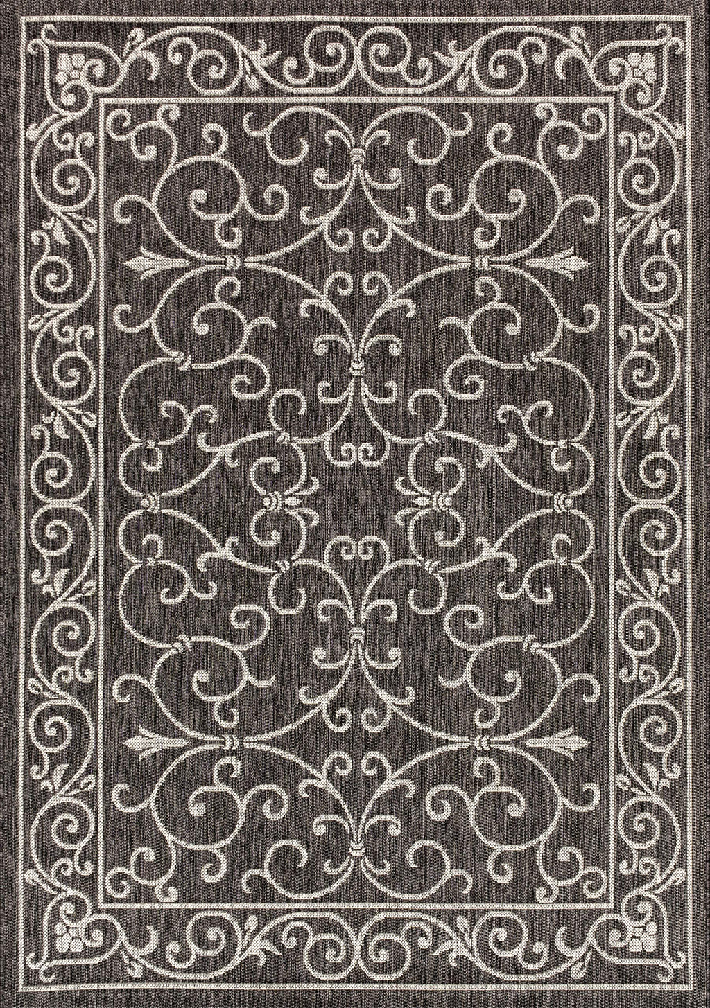 Jonathan Y Smb106G-9 Charleston Vintage Filigree Textured Weave Indoor Outdoor Area-Rug Classic Coastal Easy-Cleaning Bedroom Kitchen Backyard Patio Non Shedding, 9 X 12, Black/Gray