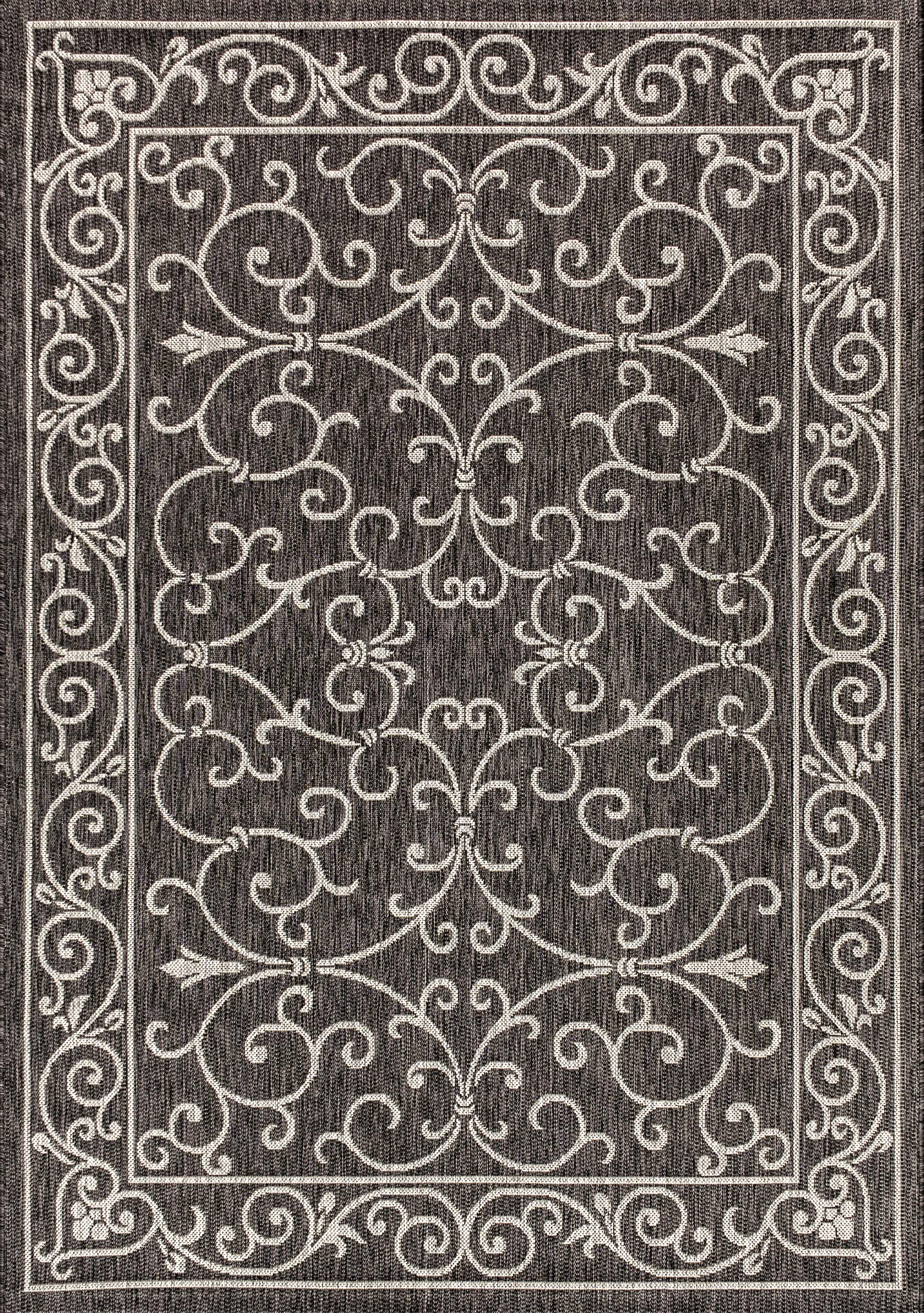 Jonathan Y Smb106G-9 Charleston Vintage Filigree Textured Weave Indoor Outdoor Area-Rug Classic Coastal Easy-Cleaning Bedroom Kitchen Backyard Patio Non Shedding, 9 X 12, Black/Gray