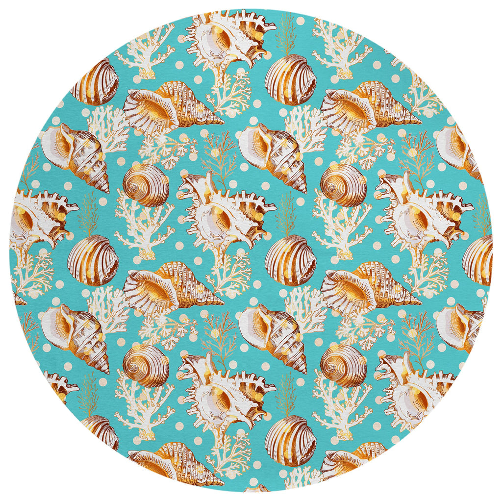 Dalyn Rugs Seabreeze SZ6 Teal 8' x 8' Indoor Outdoor Round Rug, Easy Clean, Machine Washable, Non Shedding, Bedroom, Living Room