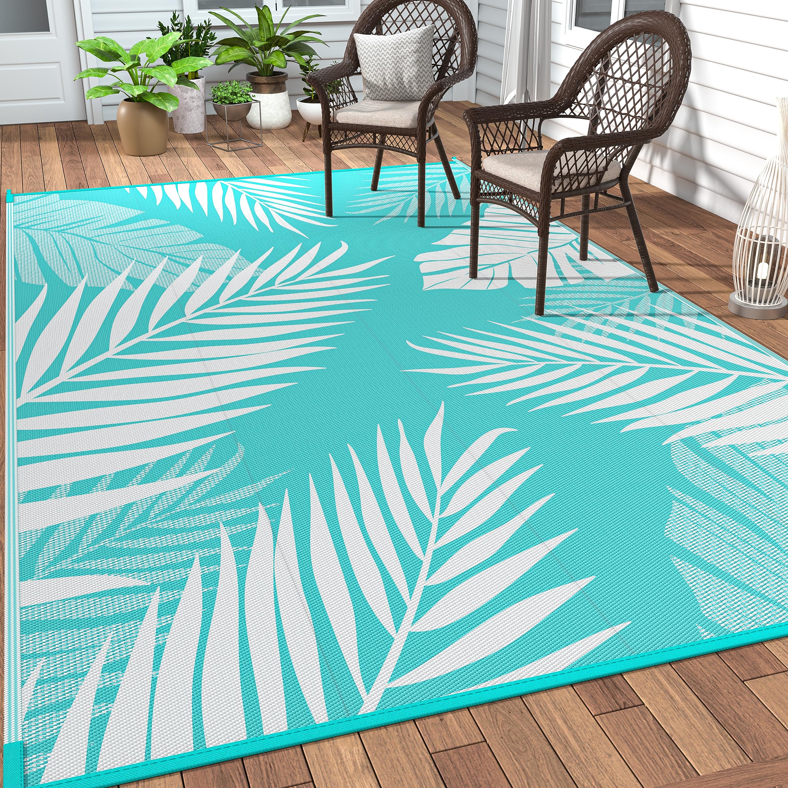 Genimo Outdoor Rug 8' X 10' Waterproof For Patios Clearance, Reversible Outdoor Plastic Straw Camping Rug Carpet, Large Area Rug