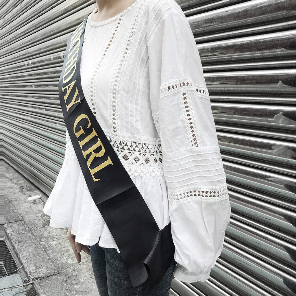 Dadam Birthday Sash For Girls Black Satin Birthday Girl Sash With Gold Glitter Lettering Party Favors, Supplies And Decorations