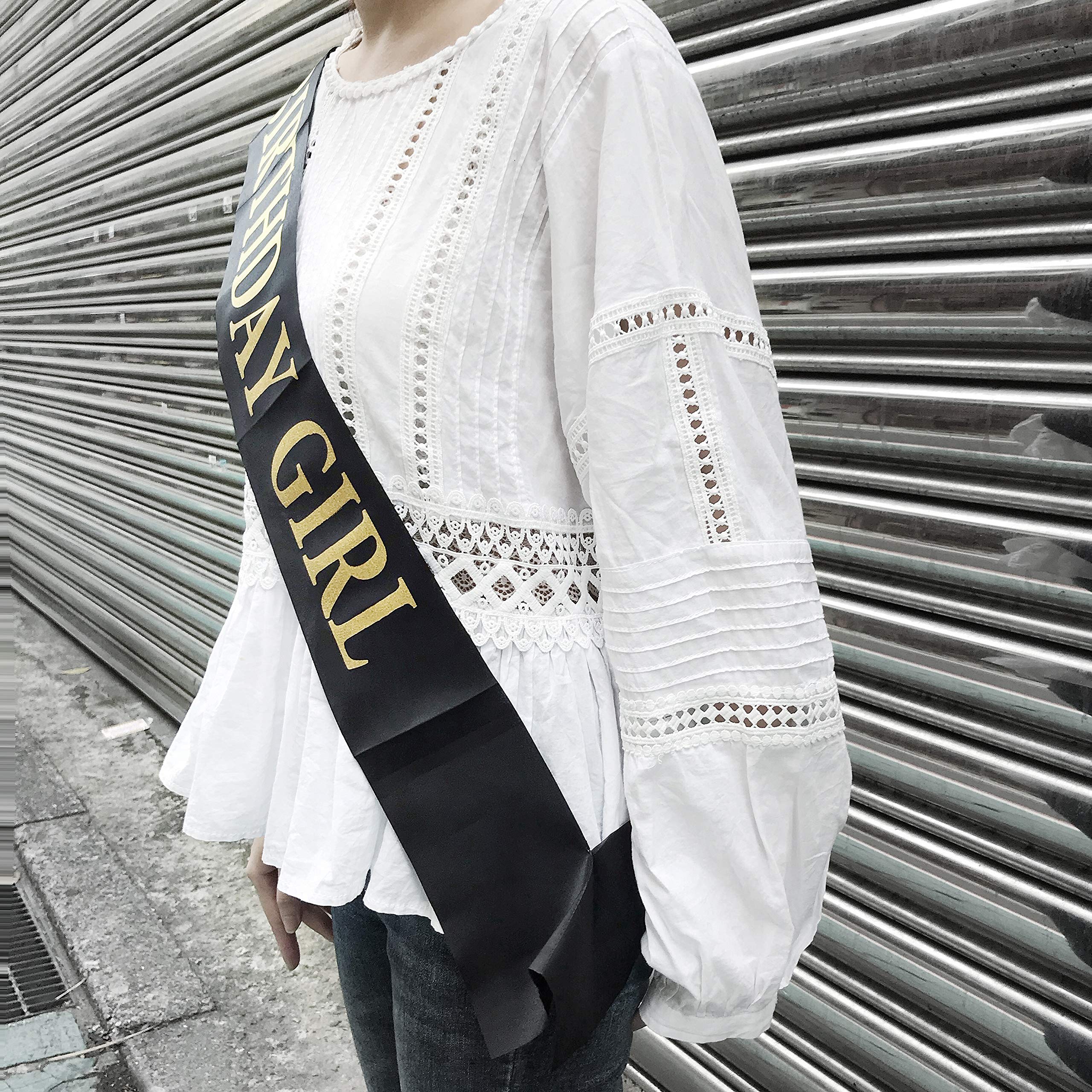 Dadam Birthday Sash For Girls Black Satin Birthday Girl Sash With Gold Glitter Lettering Party Favors, Supplies And Decorations