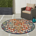 Nourison Aloha Indoor/Outdoor Multicolor 5'3' X Round Area Rug, Transitional, French Country, Easy Cleaning, Non Shedding, Bed