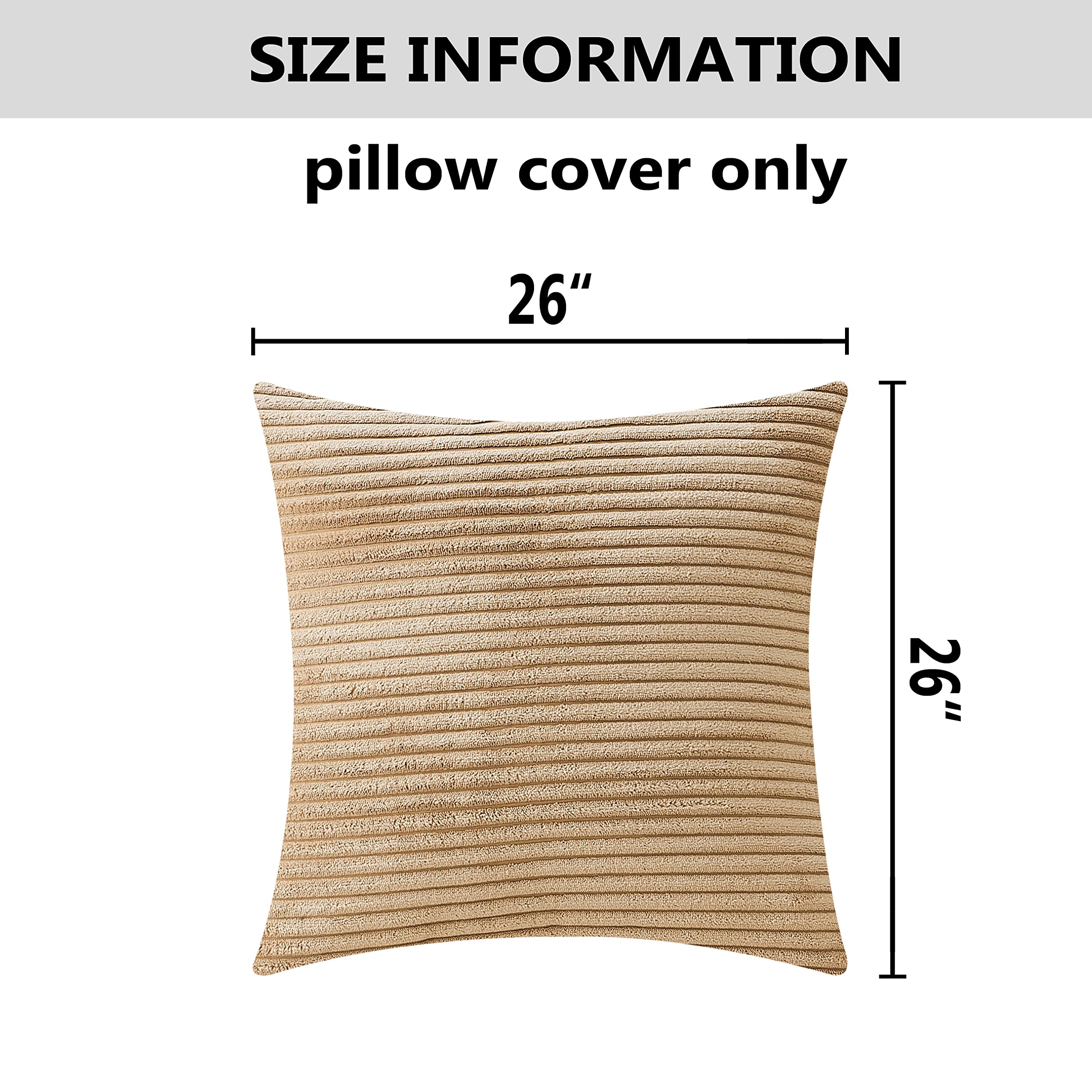 Home Brilliant Set Of 2 Decorative Plush Velvet Corduroy Striped Throw Euro Pillow Sham Cushion Cover For Sofa, 26X26 Inches, Ta