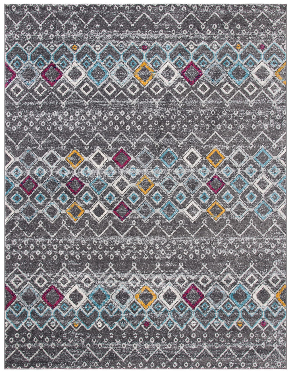 Safavieh Amsterdam Collection X-Large Area Rug - 11' X 15', Dark Grey & Ivory, Moroccan Boho Design, Non-Shedding & Easy Care, I