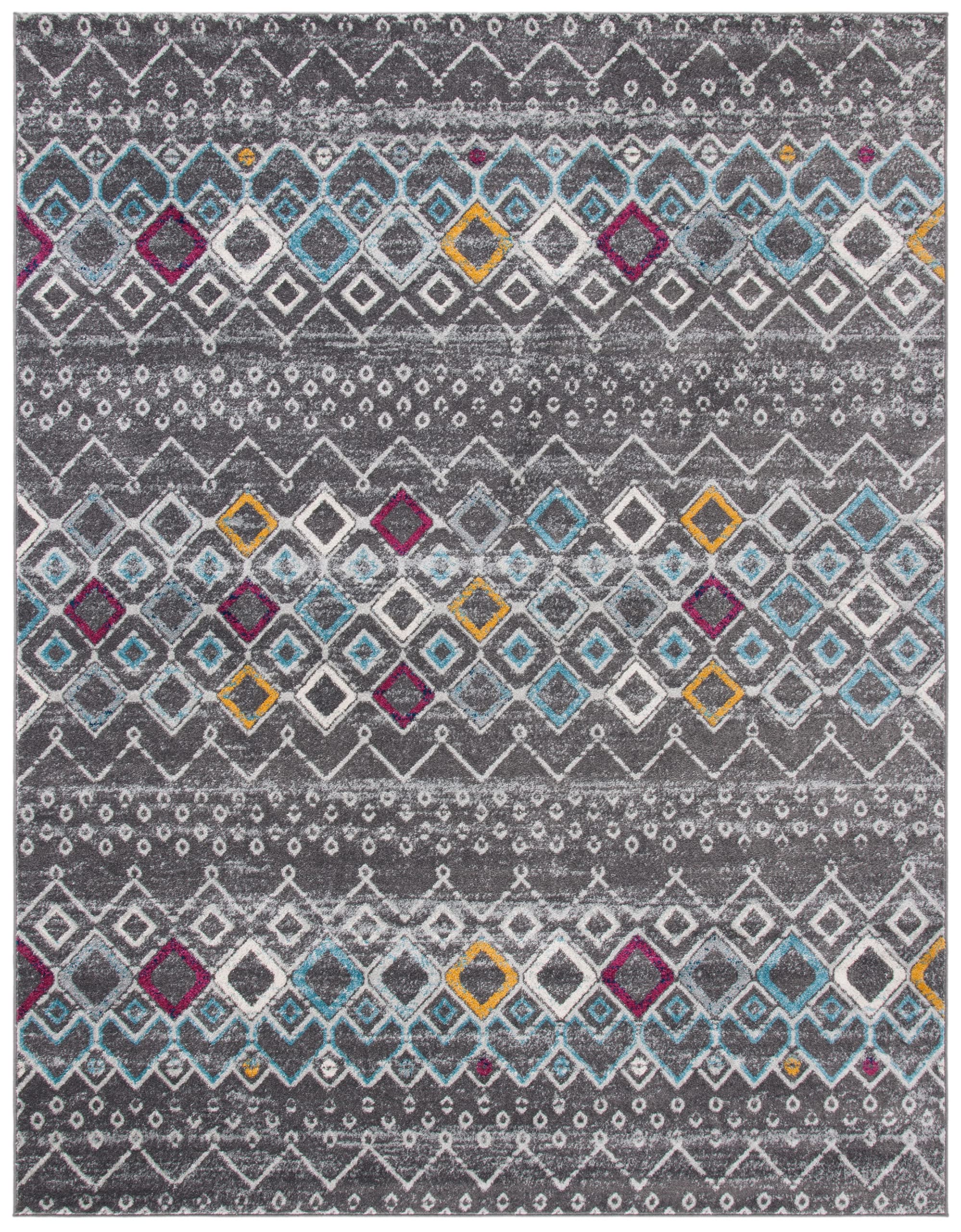 Safavieh Amsterdam Collection X-Large Area Rug - 11' X 15', Dark Grey & Ivory, Moroccan Boho Design, Non-Shedding & Easy Care, I
