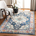 SAFAVIEH Monaco Collection Area Rug - 4 Square, Navy & Light Blue, Boho Chic Medallion Distressed Design, Non-Shedding & Easy C