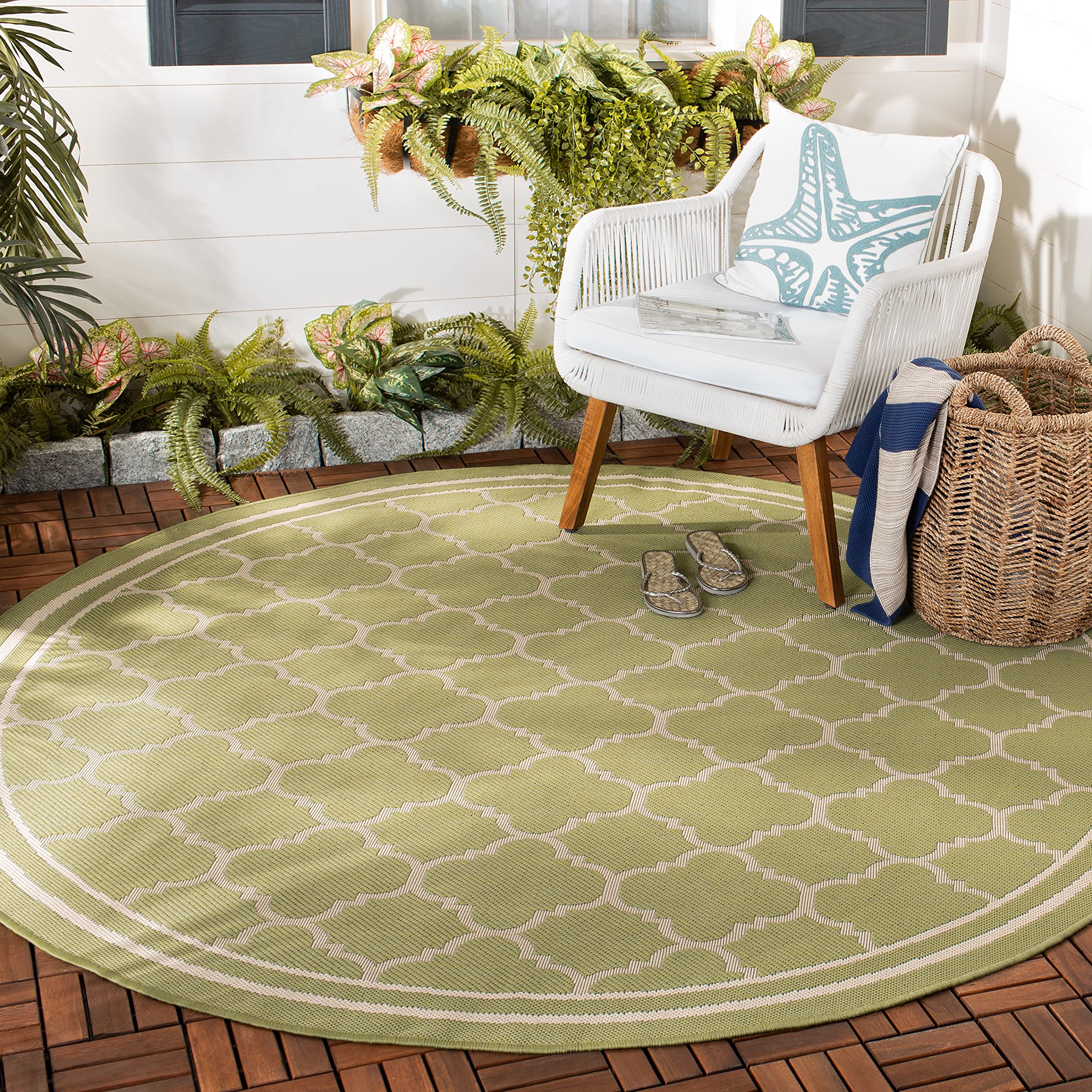 SAFAVIEH Courtyard Collection 4 Round Green/Beige CY6918 Trellis Indoor/ Outdoor Splashproof Easy Scrubbing Patio Backyard Mudr