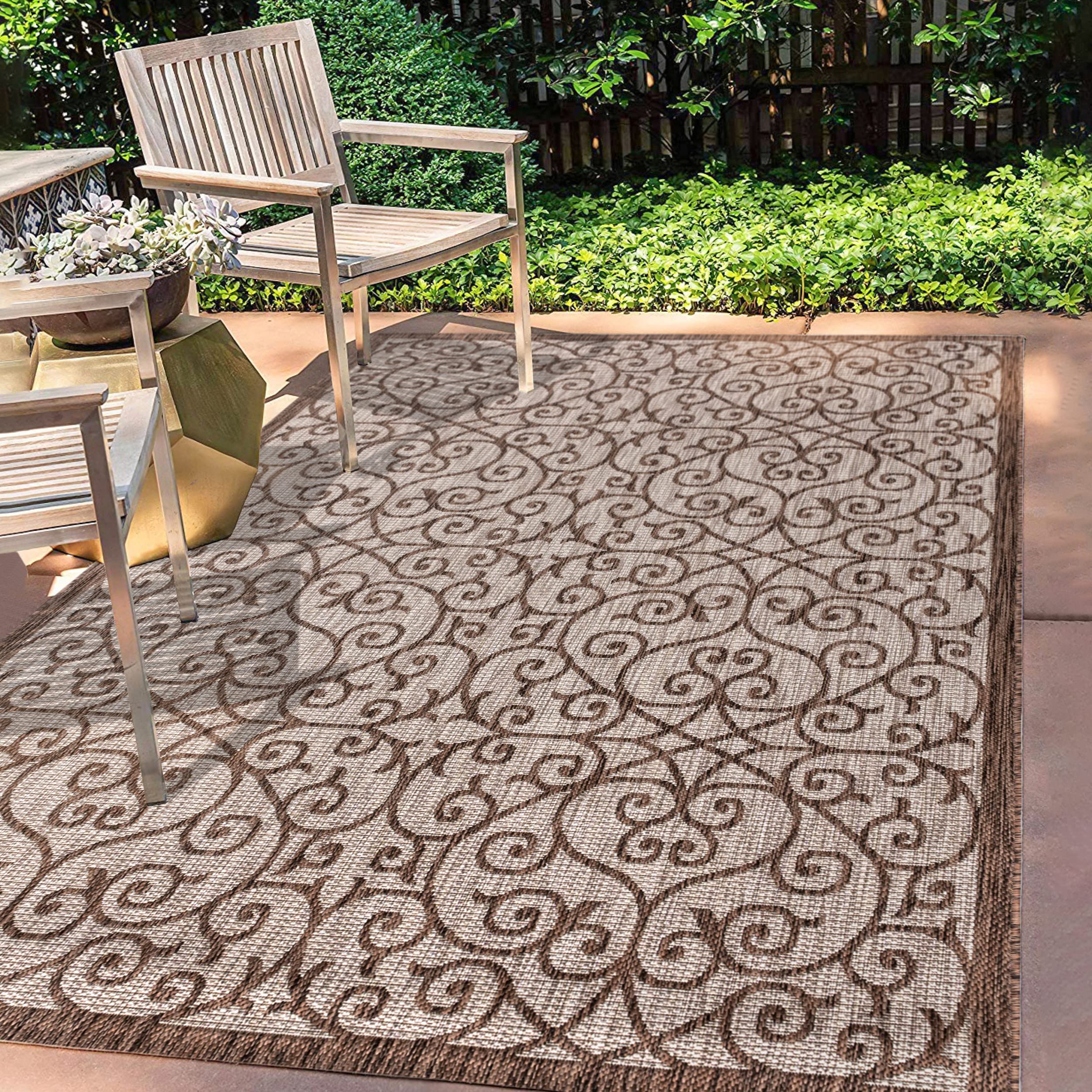 Jonathan Y Smb107 Madrid Vintage Filigree Textured Weave Indoor/Outdoor Taupe/Espresso 4 Ft. X 6 Ft. Area-Rug (Smb107C-4)