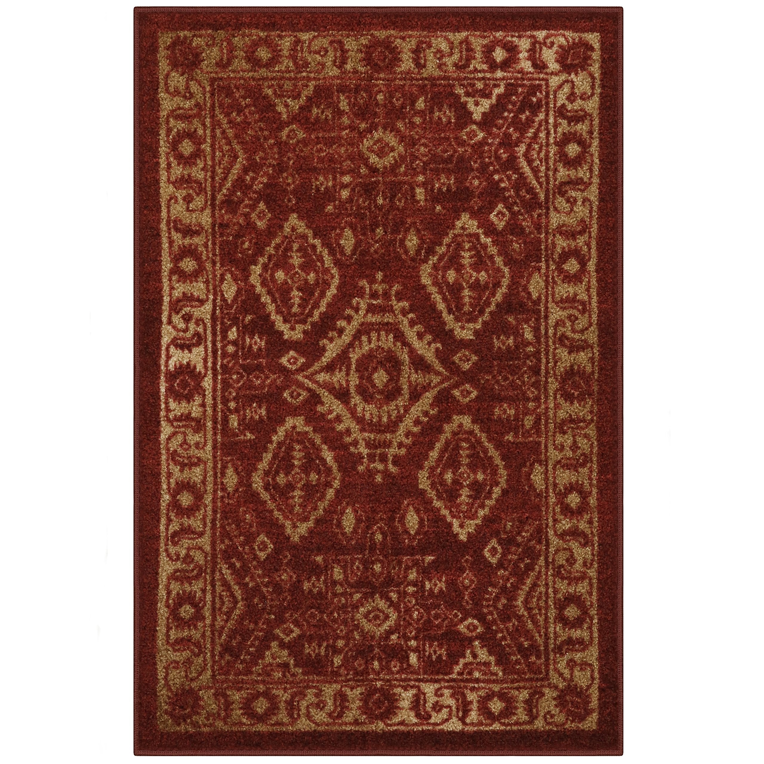 Maples Rugs Georgina Traditional Area Rugs for Living Room & Bedroom [Made in USA], 34 x 5, Red/Gold