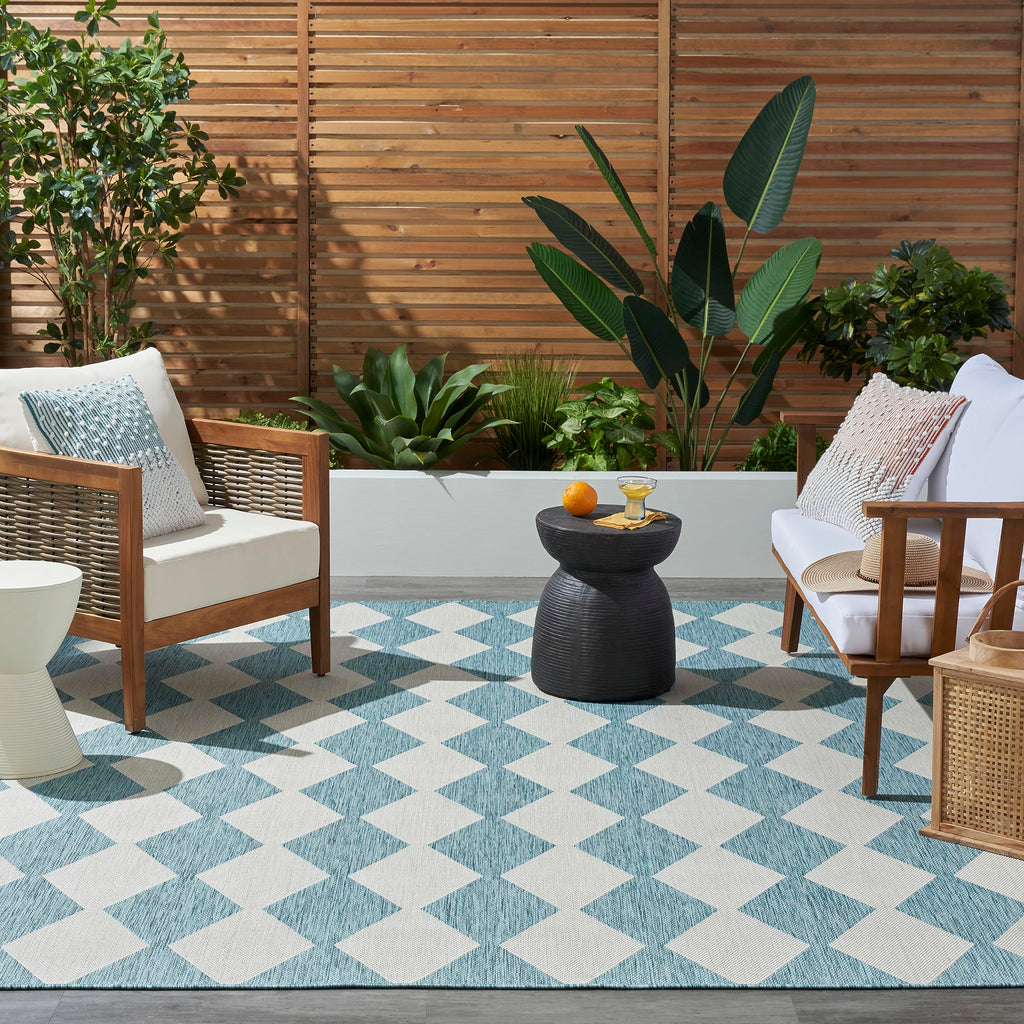 Nourison Positano Indoor/Outdoor Aqua 5' X 7' Area Rug, Easy Cleaning, Non Shedding, Bed Room, Living Room, Dining Room, Backyard, Deck, Patio (5X7)