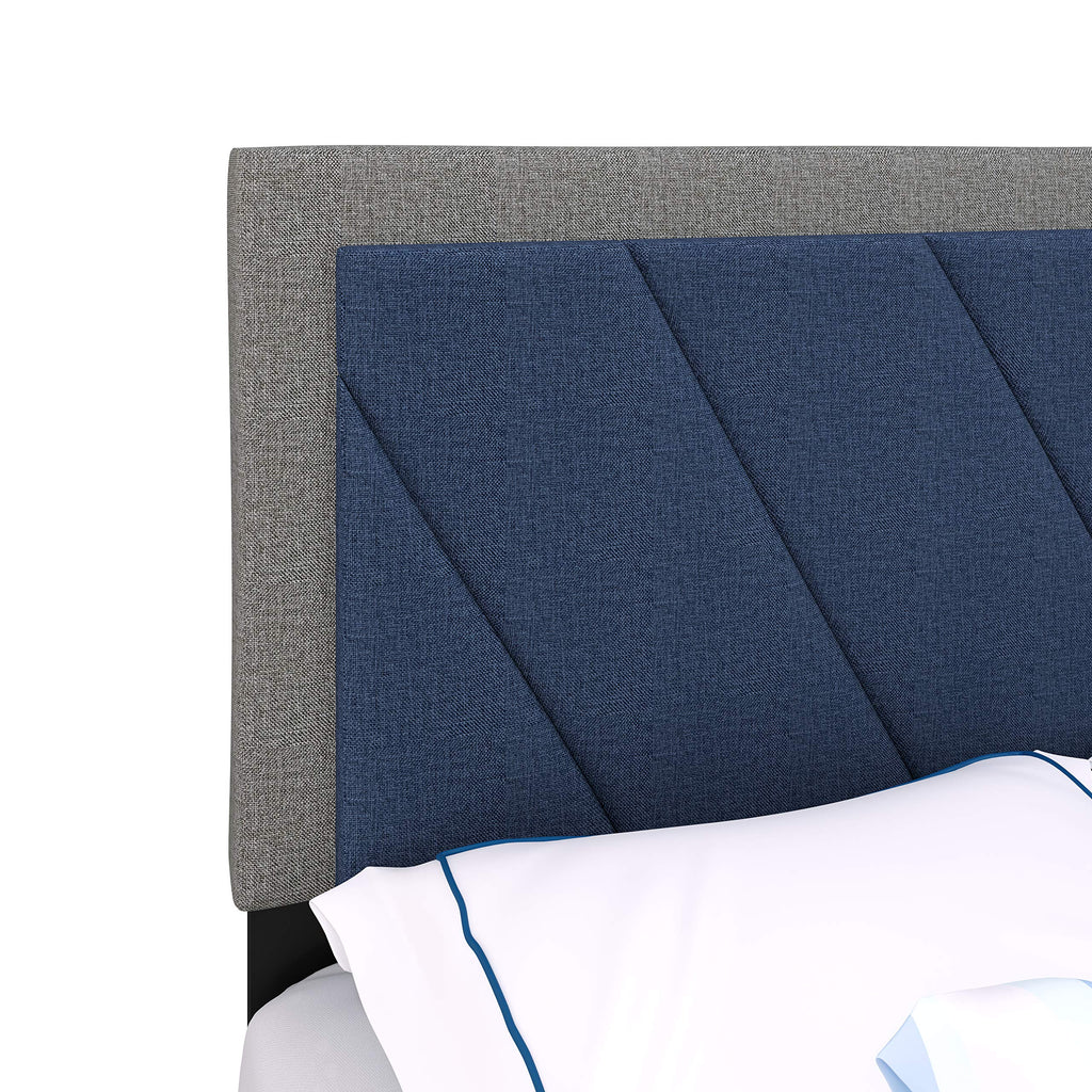 Boyd Sleep Diagonal Upholstered Platform Bed with Headboard - Durable Full Size Mattress Foundation, Strong 4 Wood Slat Supports, Box Spring Required, Blue/Gray