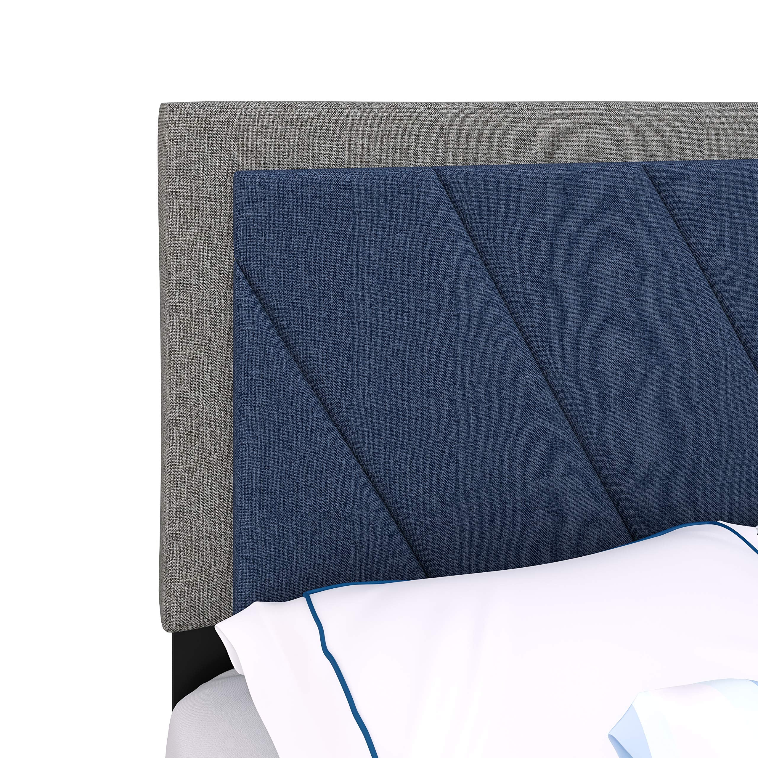 Boyd Sleep Diagonal Upholstered Platform Bed with Headboard and Durable Mattress Foundation with Strong 4 Wood Slat Supports, Box Spring Required: Queen, Blue/Gray